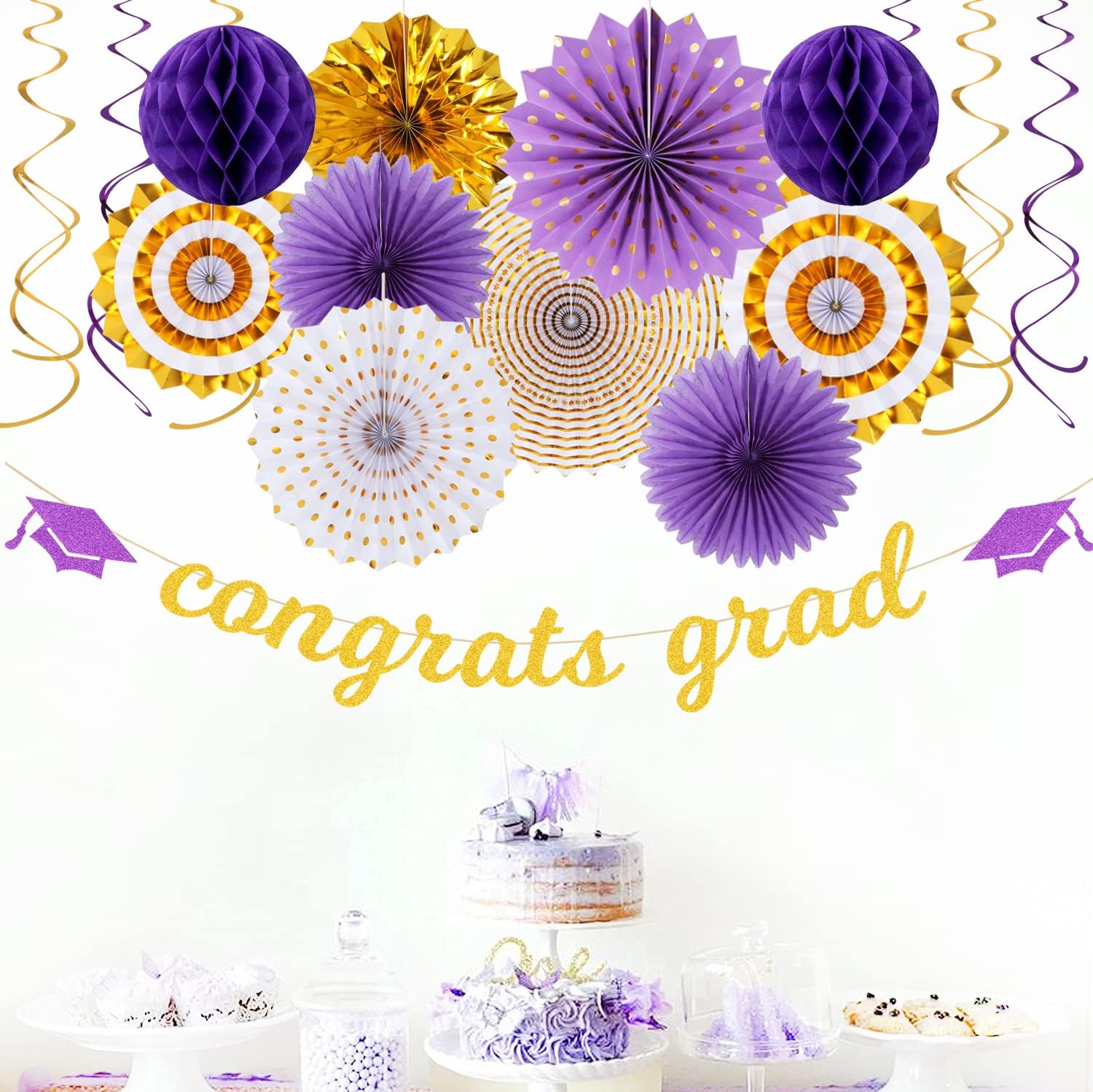 Kits 2026 Congrate Grad Garland / Congrate Grad Purple Gold / Set of 18