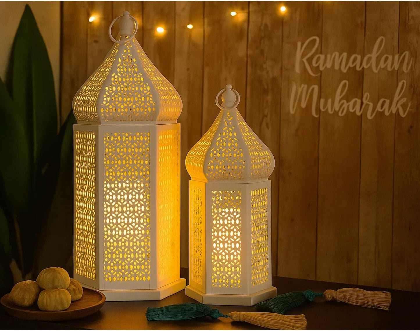 VELA LANTERNS Large Temple Tower Moroccan Lantern Lamp Decorative Candle Holders for Ramadan Decorations, Hanging