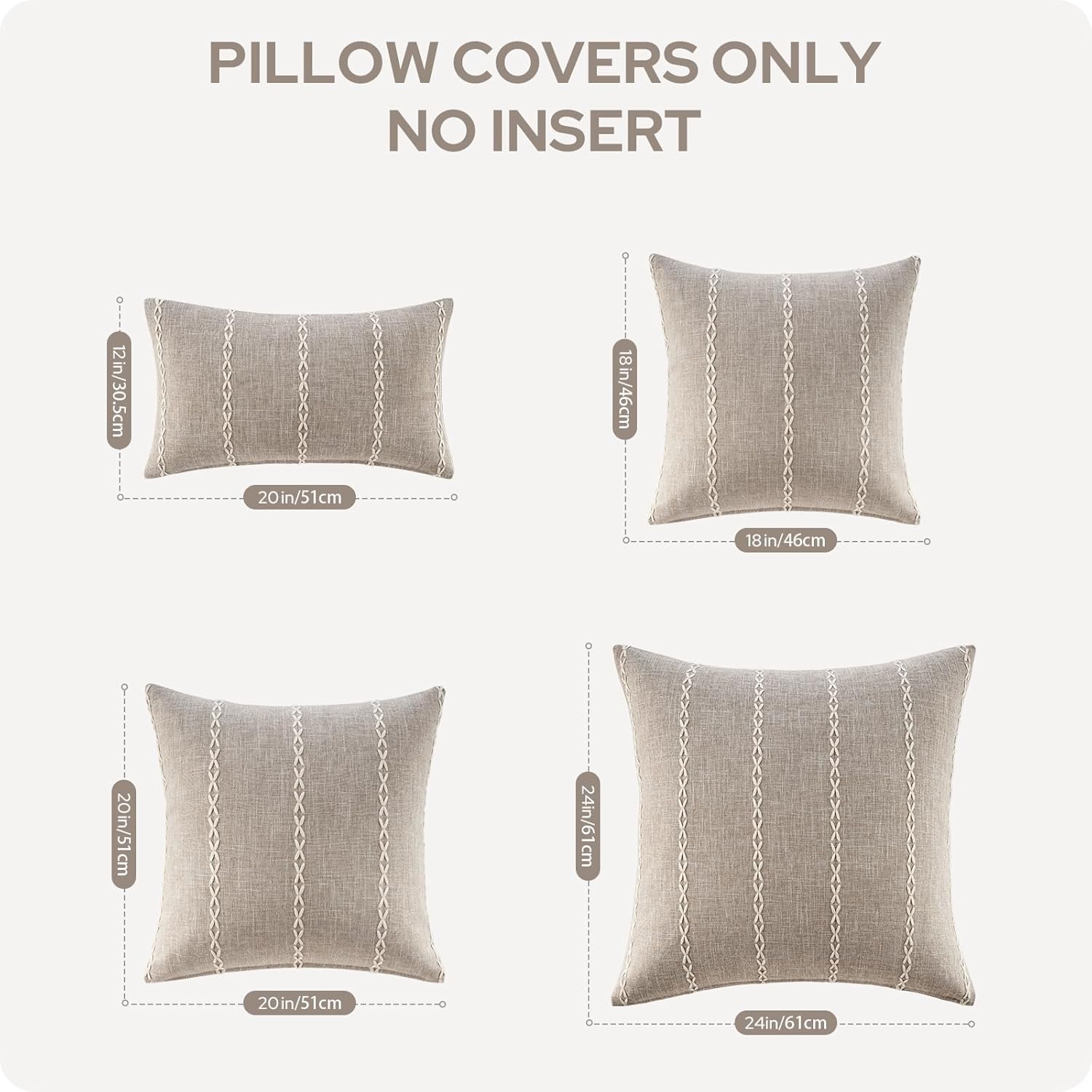 Tan Farmhouse Pillow Covers / Tan Stripe / 18 x 18 / Set of 2