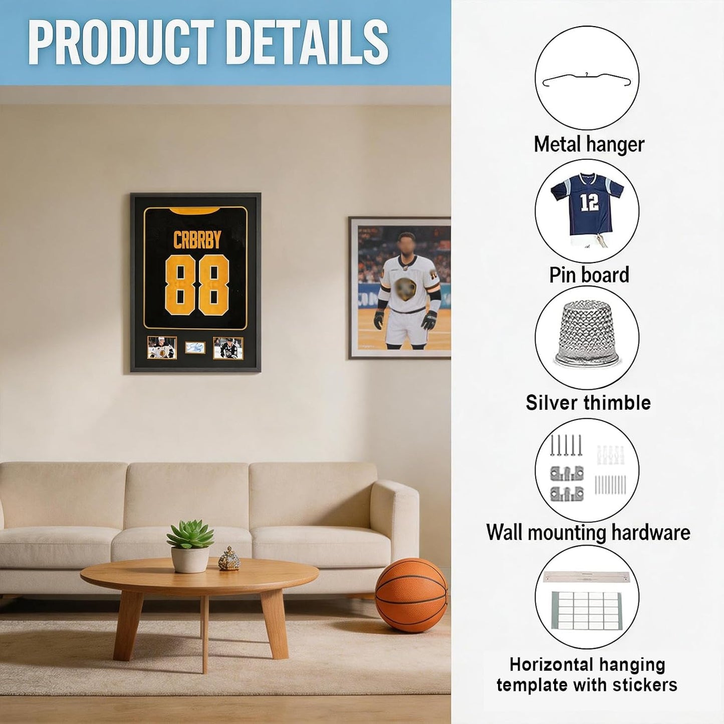 Jersey Frame Display Case with Picture Slots & Tempered Real Glass | Jersey Frame Display Case, with Picture Slots &