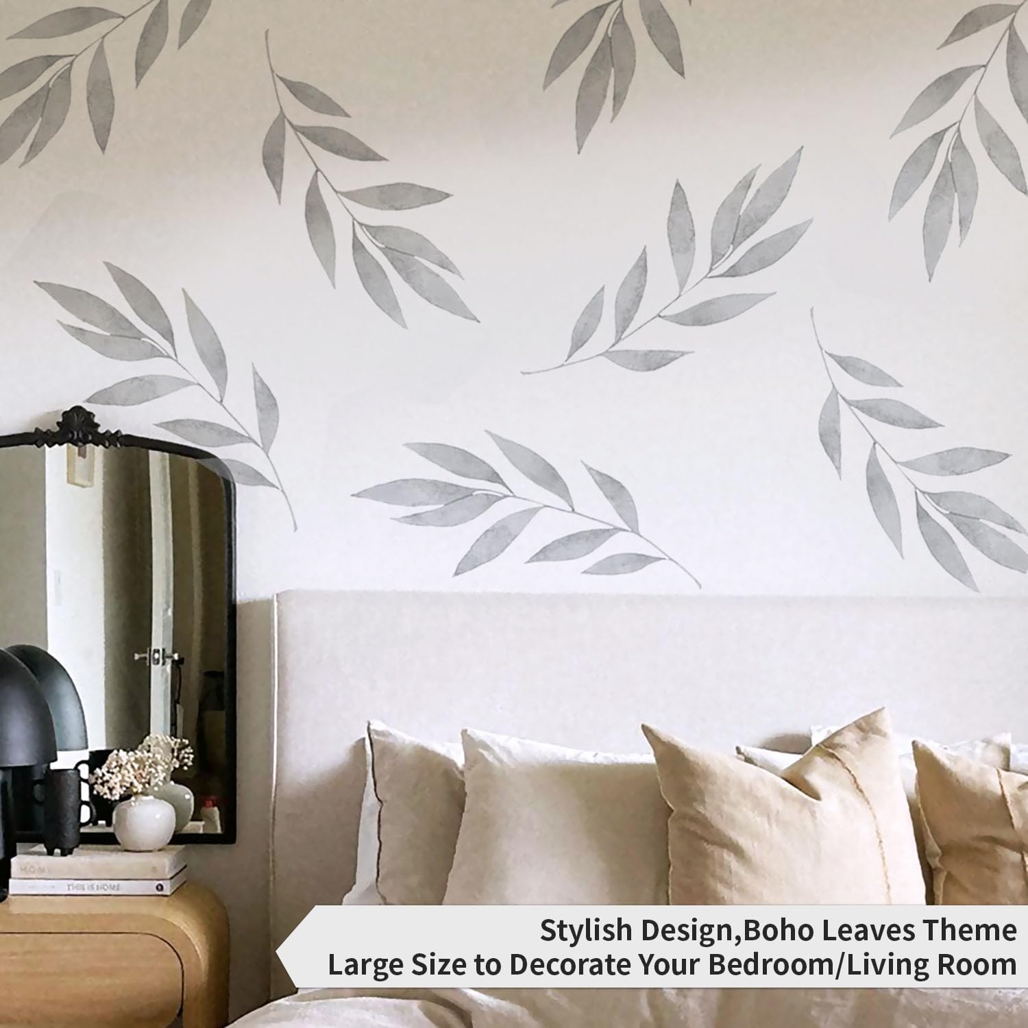 Boho Wall Decals Peel and Stick Large Wall Sticker Leaves Vinly Transfer / Grey