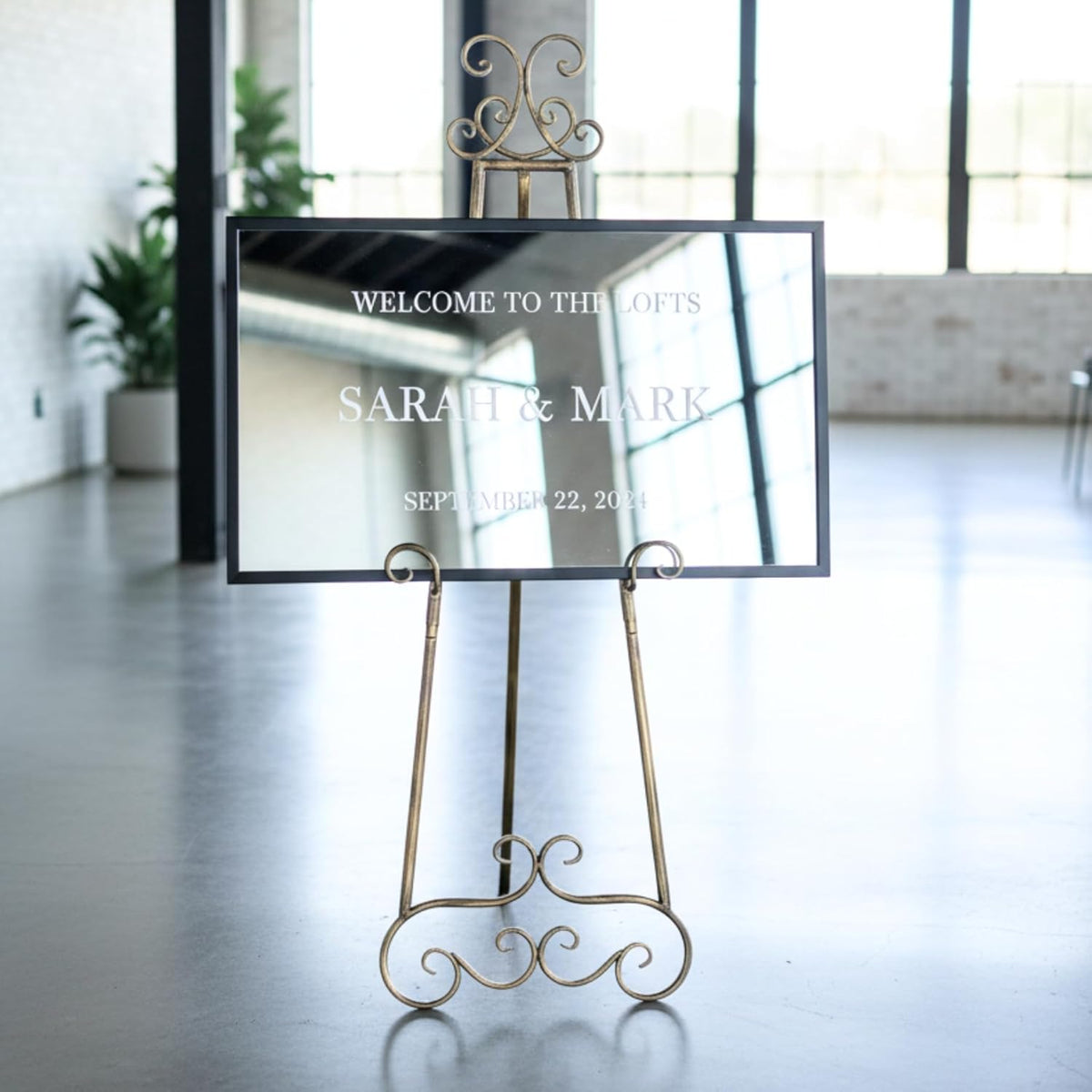 57”H Metal Easel Stand for Sign Vintage Gold Large Adjustable | Free Standing Display Scroll Easel Stand, Heavy Duty
