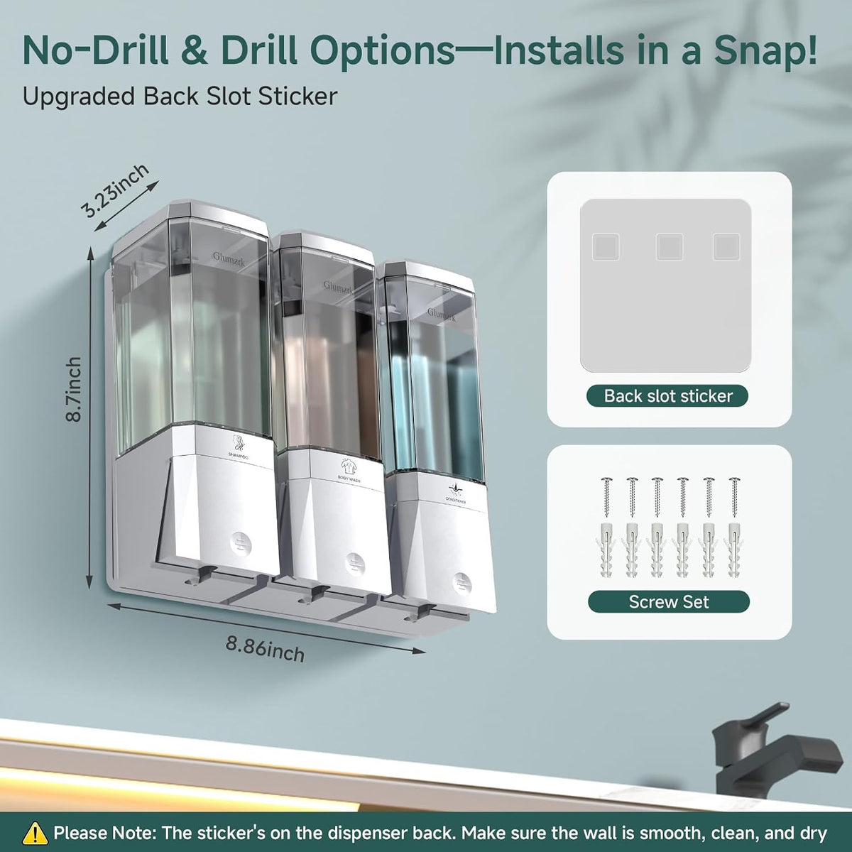 Shampoo and Conditioner Dispenser 3 Chamber No Drill Shower Soap Dispenser Wall Mounted Shampoo Conditioner Body Wash