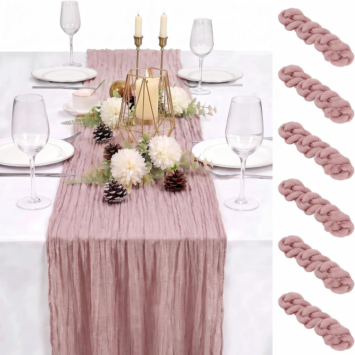 4 Pack Terracotta Cheesecloth Table Runner 10Ft, Fall Table Runner 21.5 x 120 inch, Burnt Orange Semi Sheer Cheese Cloth Fabric Thanksgiving Runner Bulk for Wedding,Party,Bridal Shower