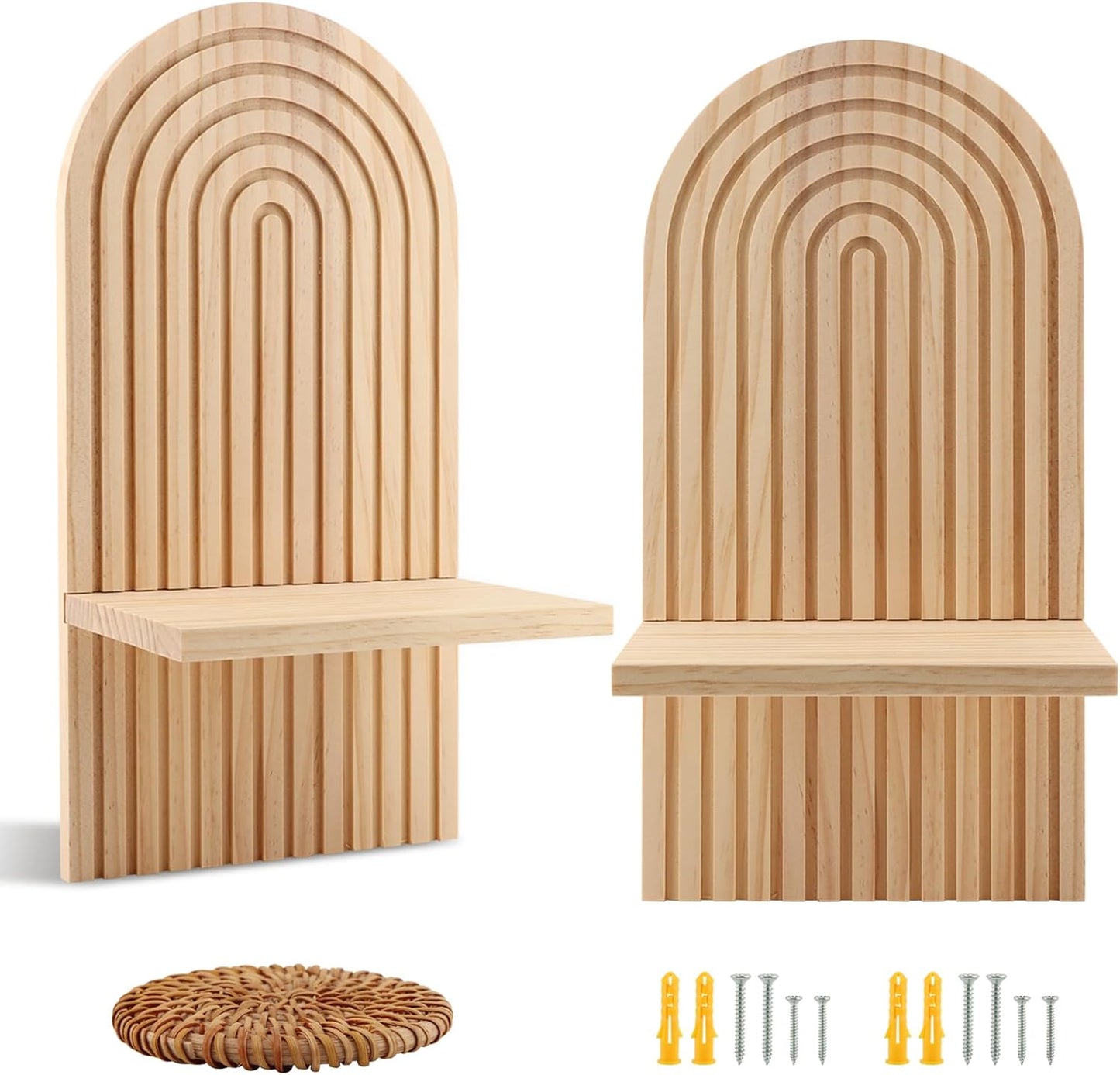 Modern Arched Wooden Hanging Shelves Rainbow Wall Candle Holder Bohemian Floating / Wood / Set of 2