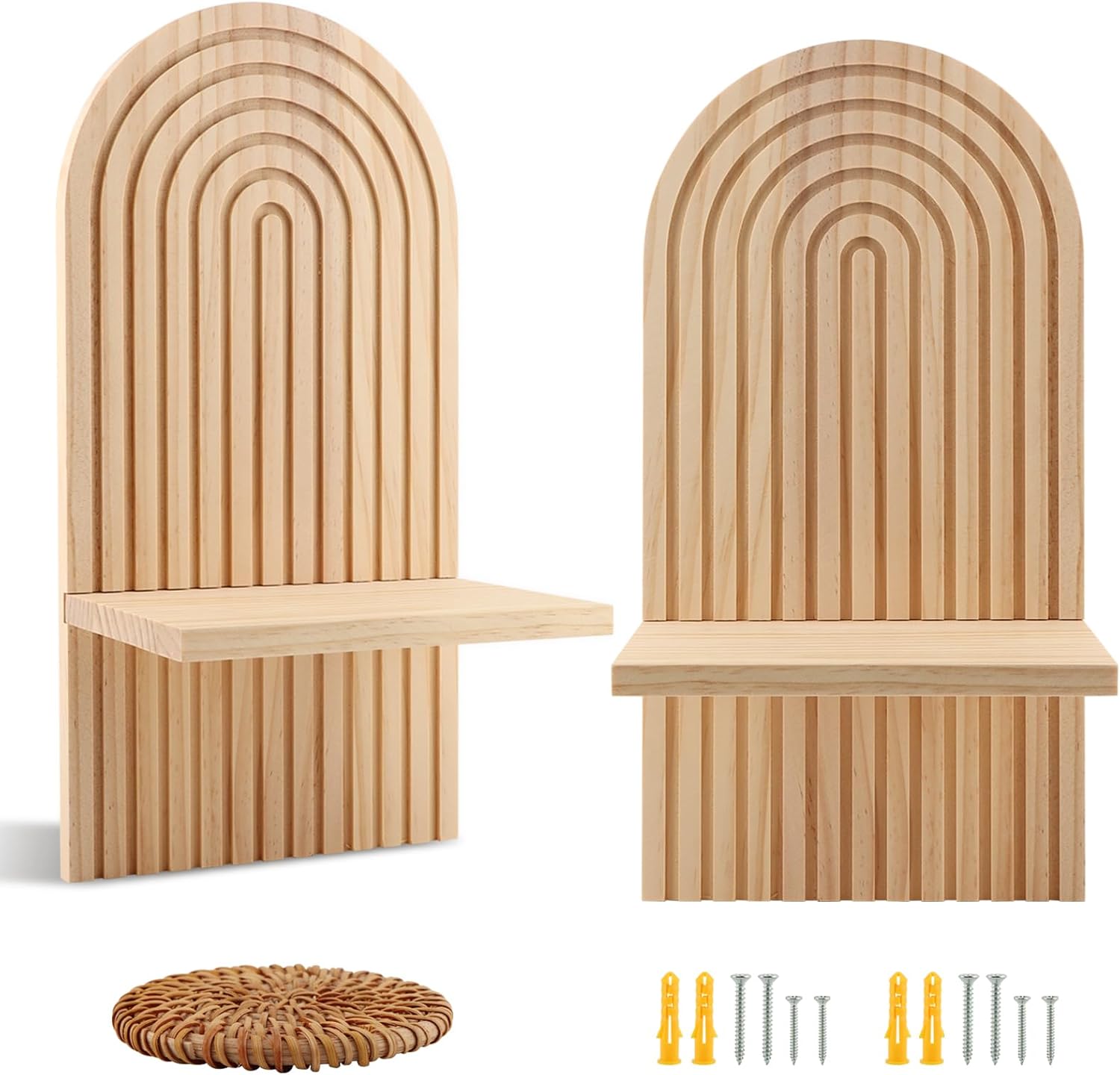 Modern Arched Wooden Hanging Shelves Rainbow Wall Candle Holder Bohemian Floating / Wood / Set of 2