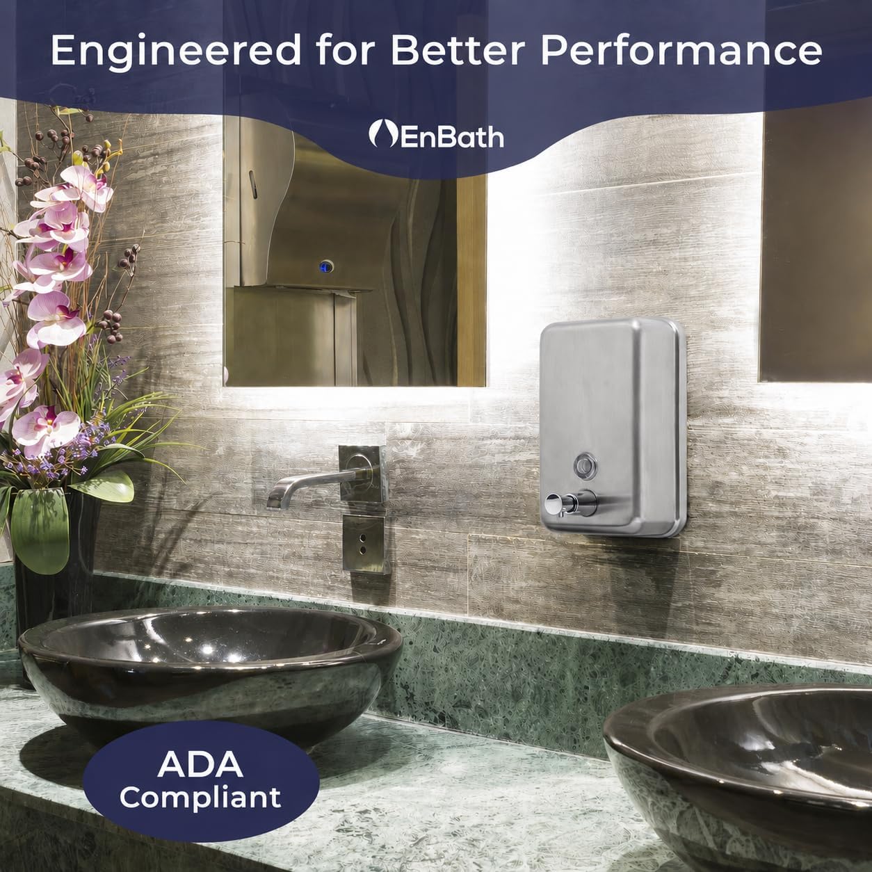 Commercial Soap Dispenser Wall Mount, 304 Stainless Steel & Solid Brass Pump Core, Industrial Grade Hand Soap Dispenser