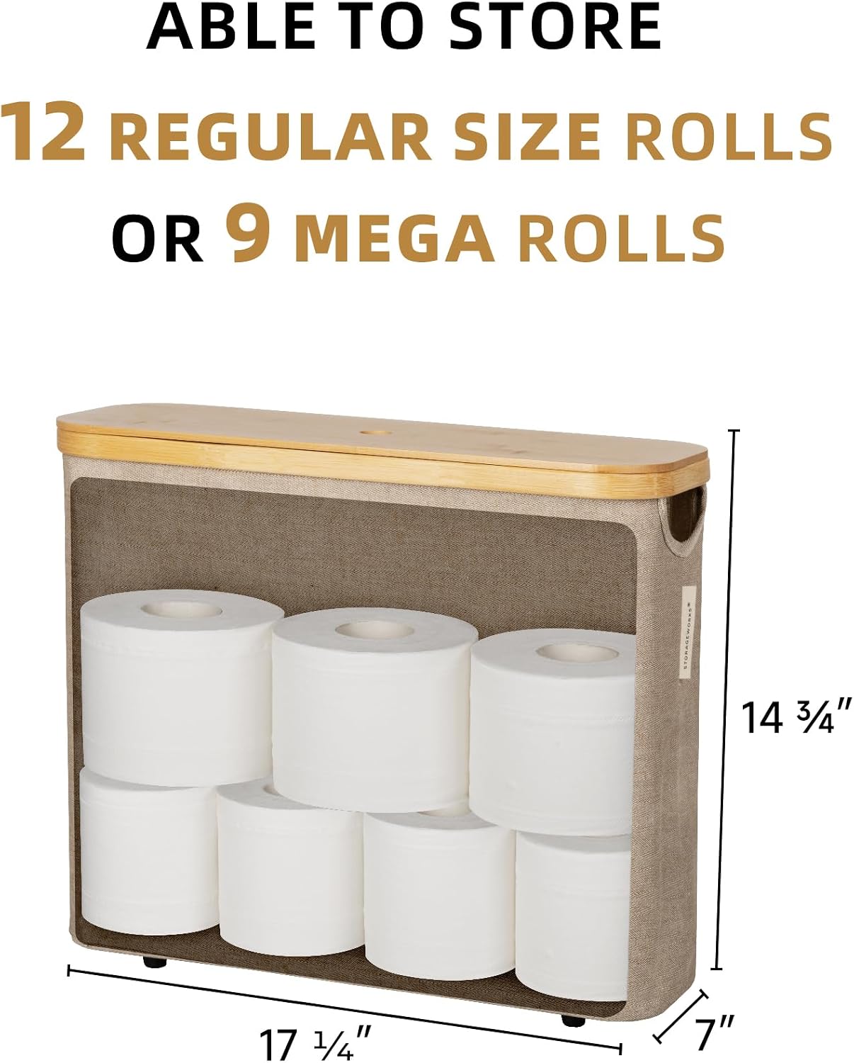 StorageWorks Toilet Paper Storage Basket with Bamboo Lid & Window | See Rolls at a Glance with Clear Window, Holds 12