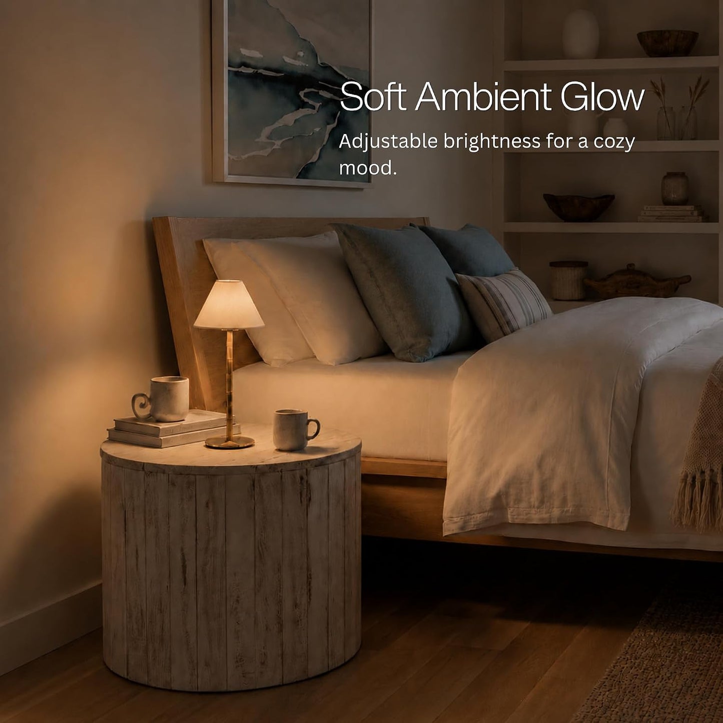 Bamboo Cordless LED Table Lamp – Rechargeable 24-Hour Battery, Dimmable Warm Light, Portable Wireless Lamp with Remote