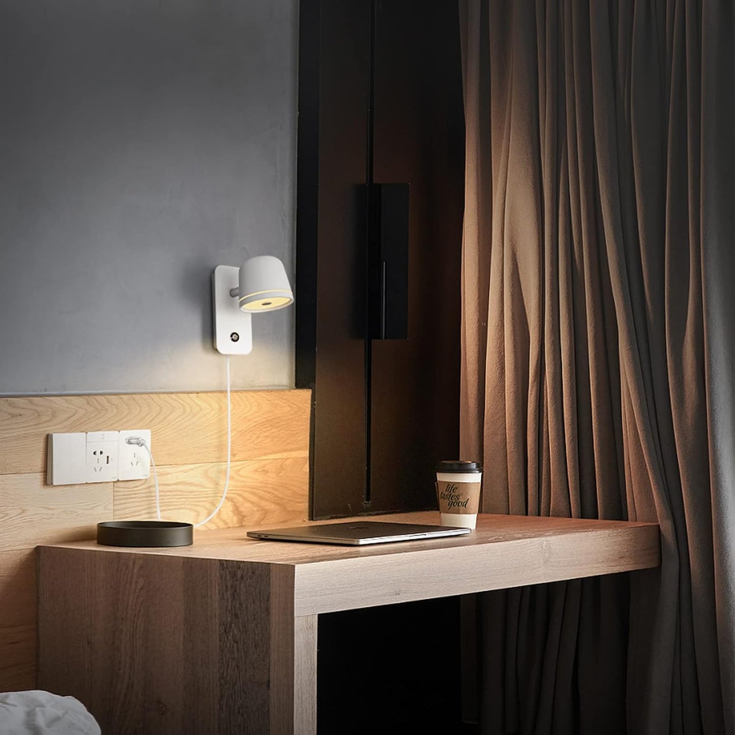 Aisilan LED Plug in Wall Sconce with Touch Dimmable Control Adjustable Wall Mounted Lamp Angle Anti-Glare Matte White