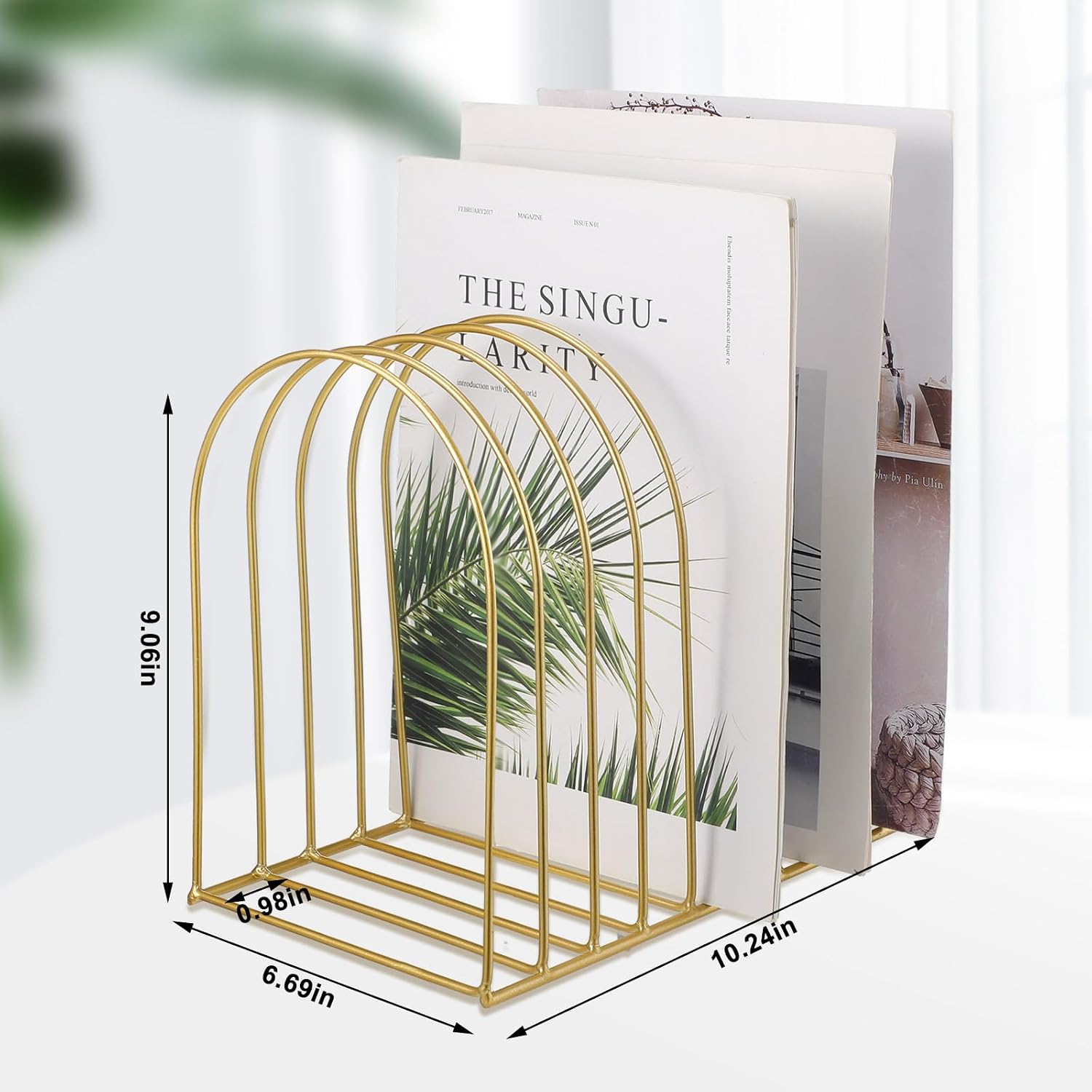 Kosiz 2 Sets Wire File Organizer for Desk 9 Slots Metal File Holder, Gold | Mail Desktop Sorter Countertop Folder Stand