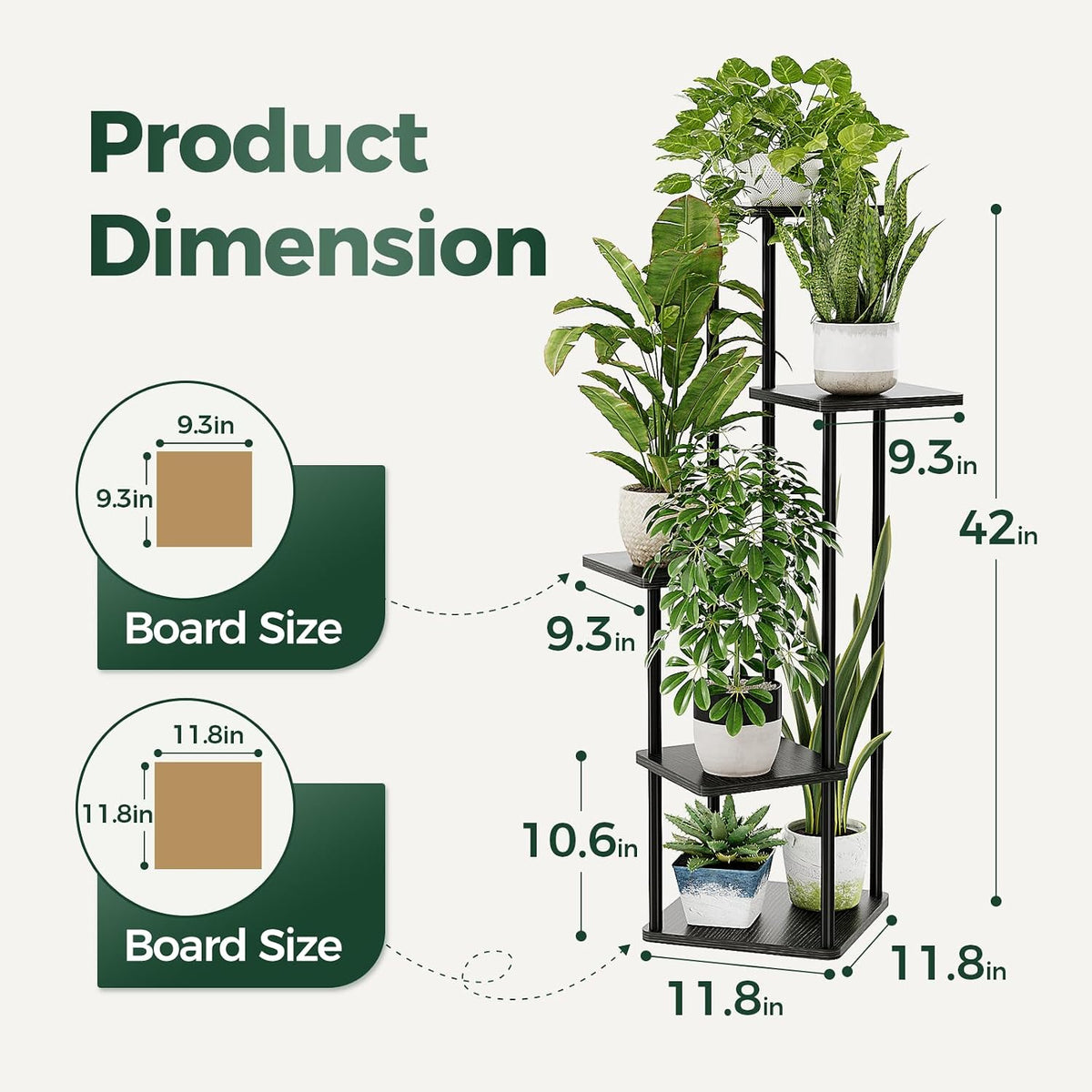 Bamworld Black Plant Stand Indoor Corner Plant Shelf for Multiple Plants | 5 Tier Tall Flower Stand Dark Brown Plant