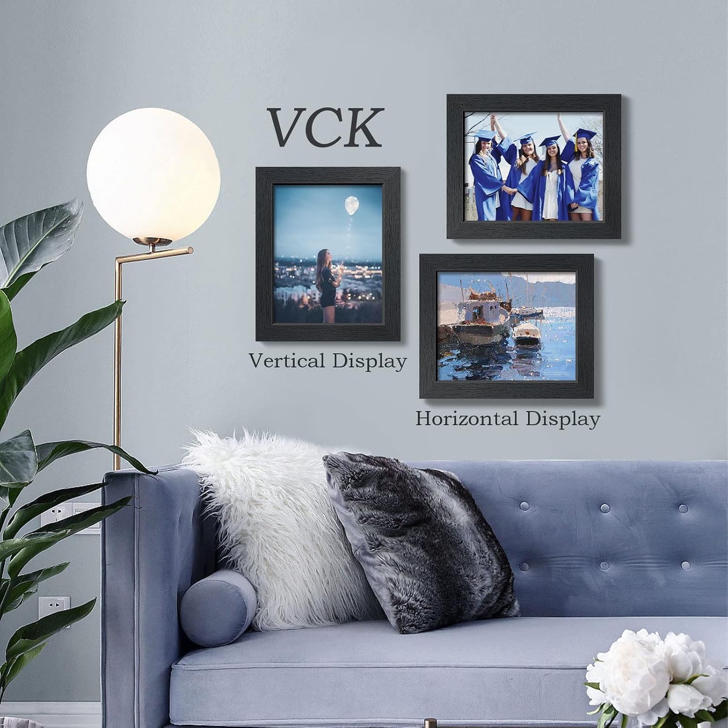 VCK 8x10 Picture Frame Set of 4, Black Wooden Photo Frames with Plexiglass, Vertical Horizontal Wall & Tabletop Display