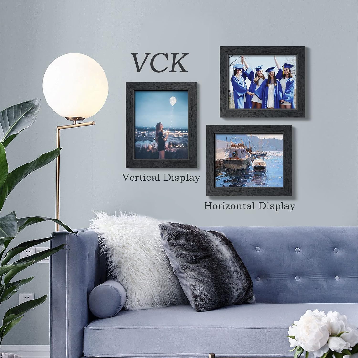 VCK 8x10 Picture Frame Set of 4, Black Wooden Photo Frames with Plexiglass, Vertical Horizontal Wall & Tabletop Display