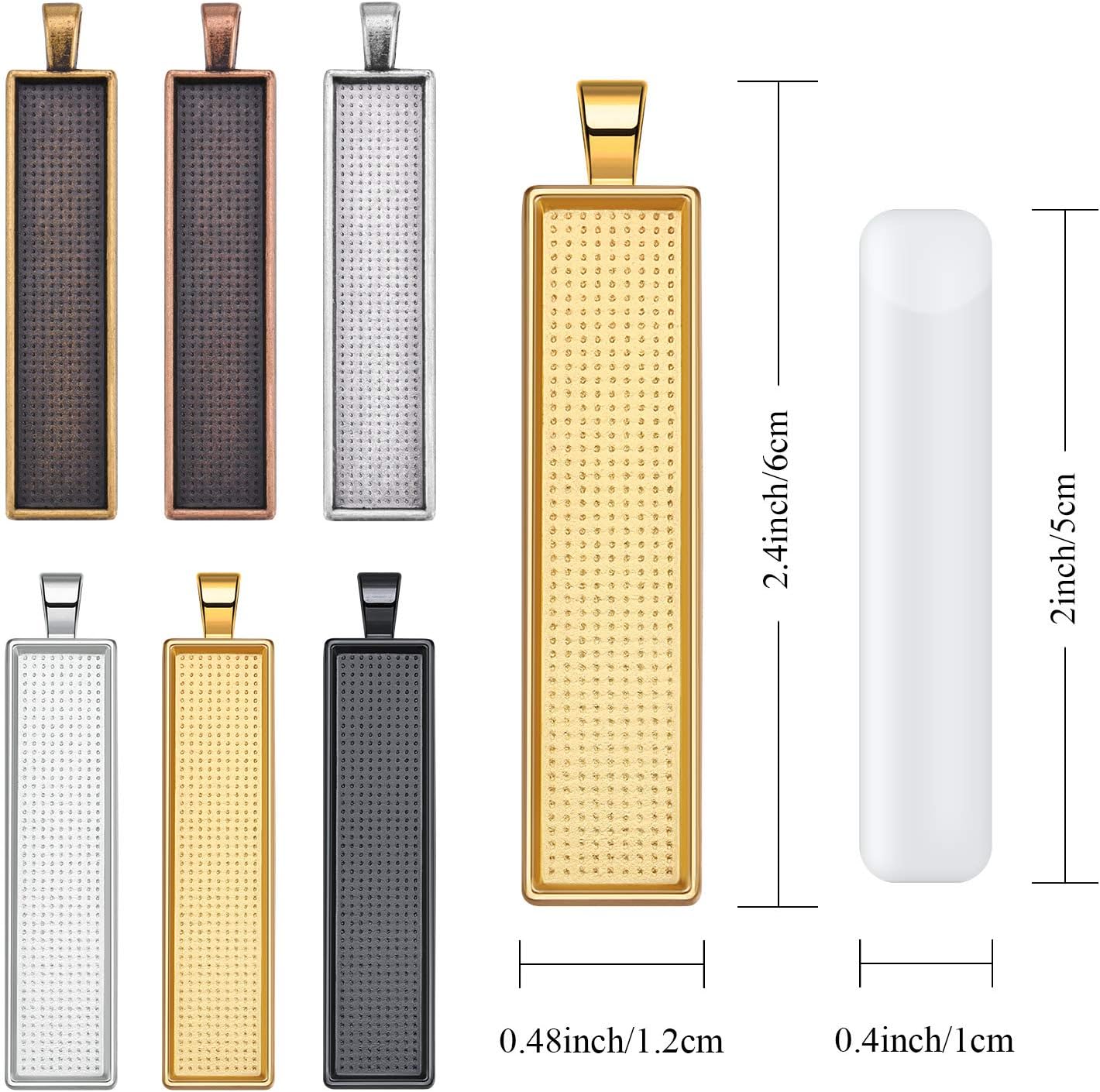 6 Colors Pendant Tray Rectangle Bezel Blanks Set Include 24 Rectangle Pendant / Clear / Set of 48
