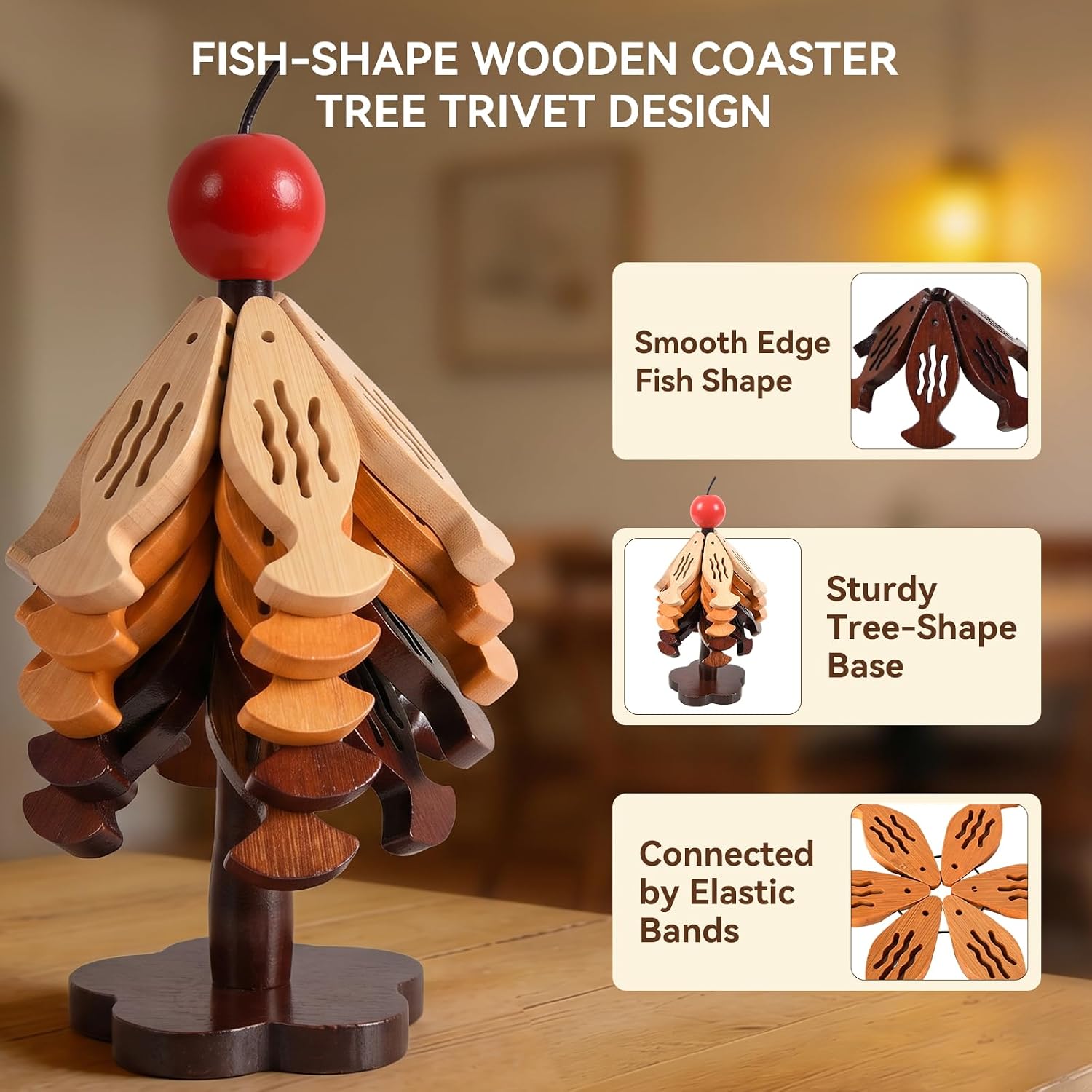 Wooden -Shape Coaster Sets for Drink / Fish / Set of 5