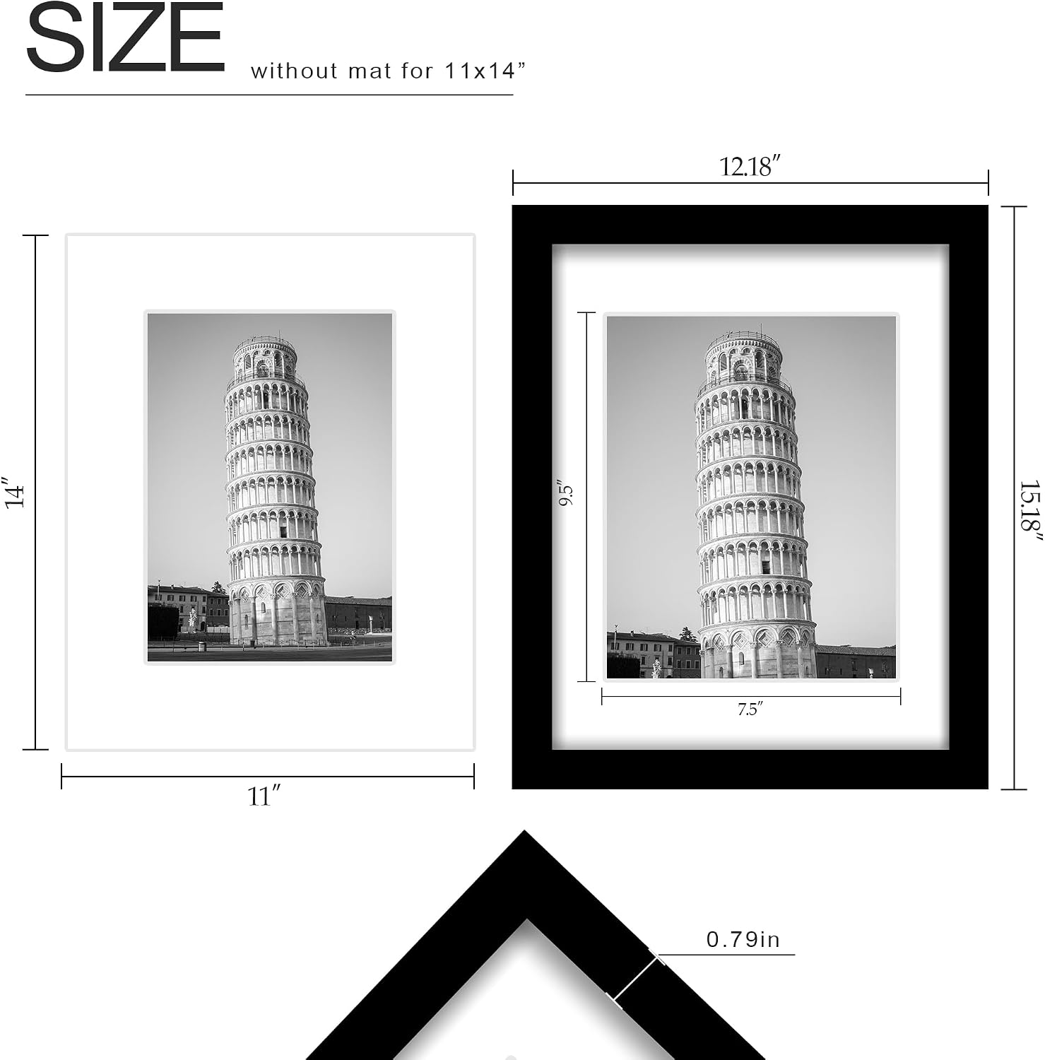 Wiscet 11x14 Picture Frame Set of 9, for Wall or Tabletop Display, Black | Display Pictures 8x10 with Mat or 11x14