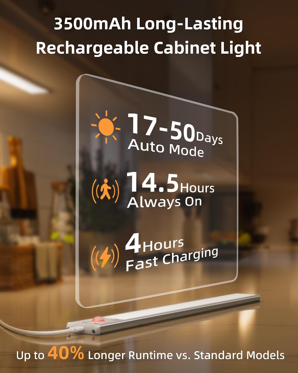 EZVALO Under Cabinet Lighting, 3500mAh Rechargeable Motion Sensor Light Indoor, 3 Color Temps, 5-Level Dimmable