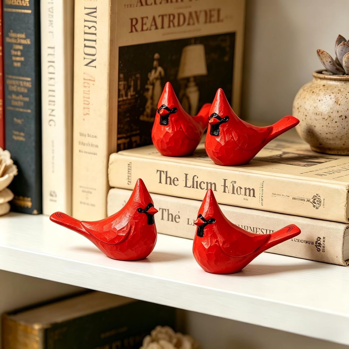 Cardinal Figurines / Bird Statues Memorial Gift for Loss of Loved One / Red / Set of 4