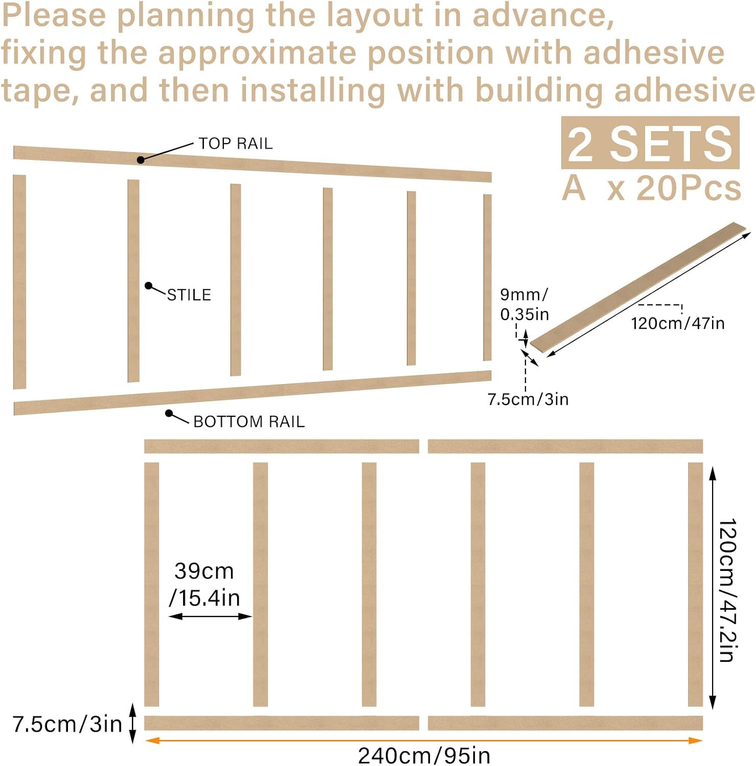in Mdf Board and Batten Wall Panel Kit Premade Wainscoting Panels / 94.5 x 47.2 / Set of 2