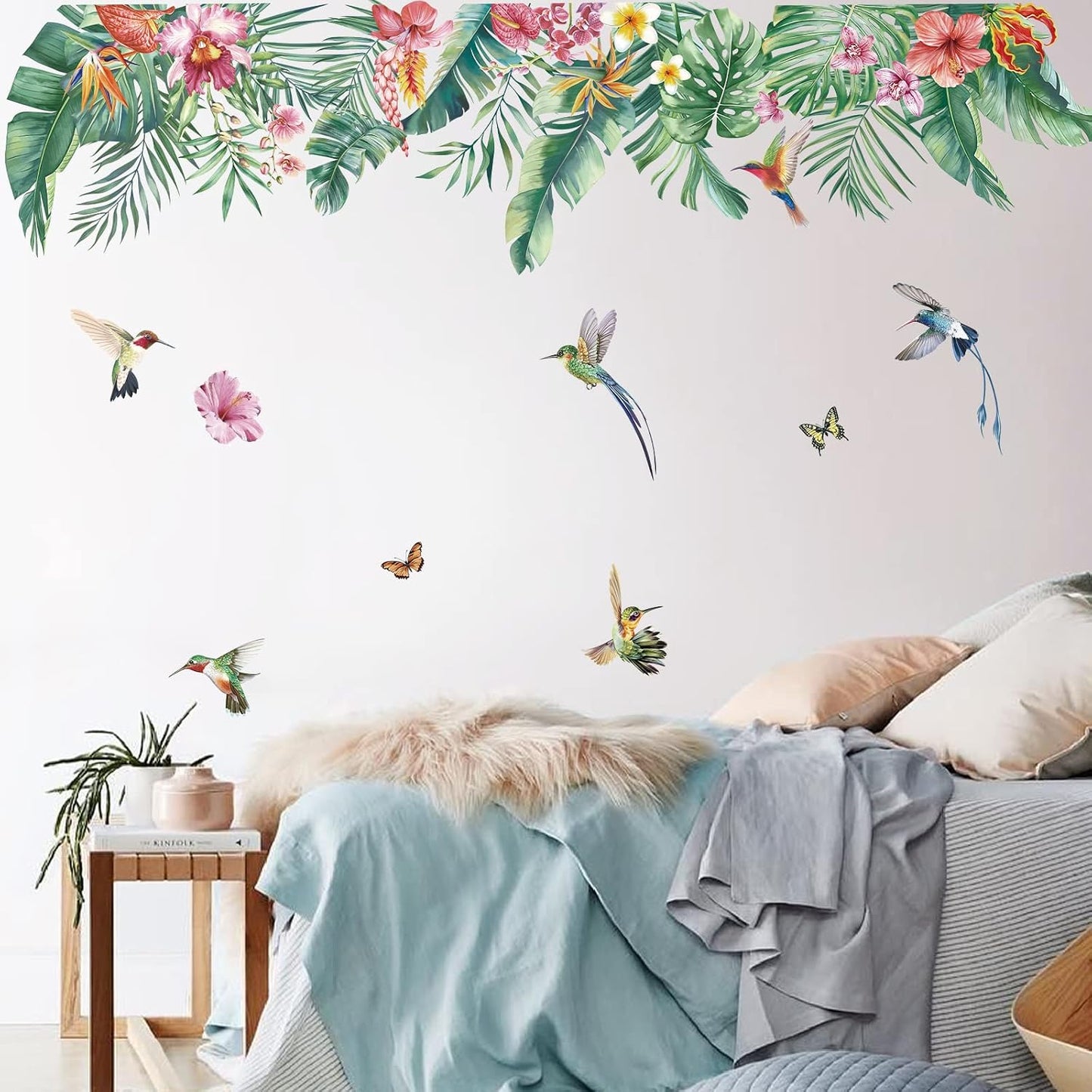 Tropical Leaves Wall Decals Tropical Flower Palm Leaf Wall Stickers Living Room Bedroom / A / Green