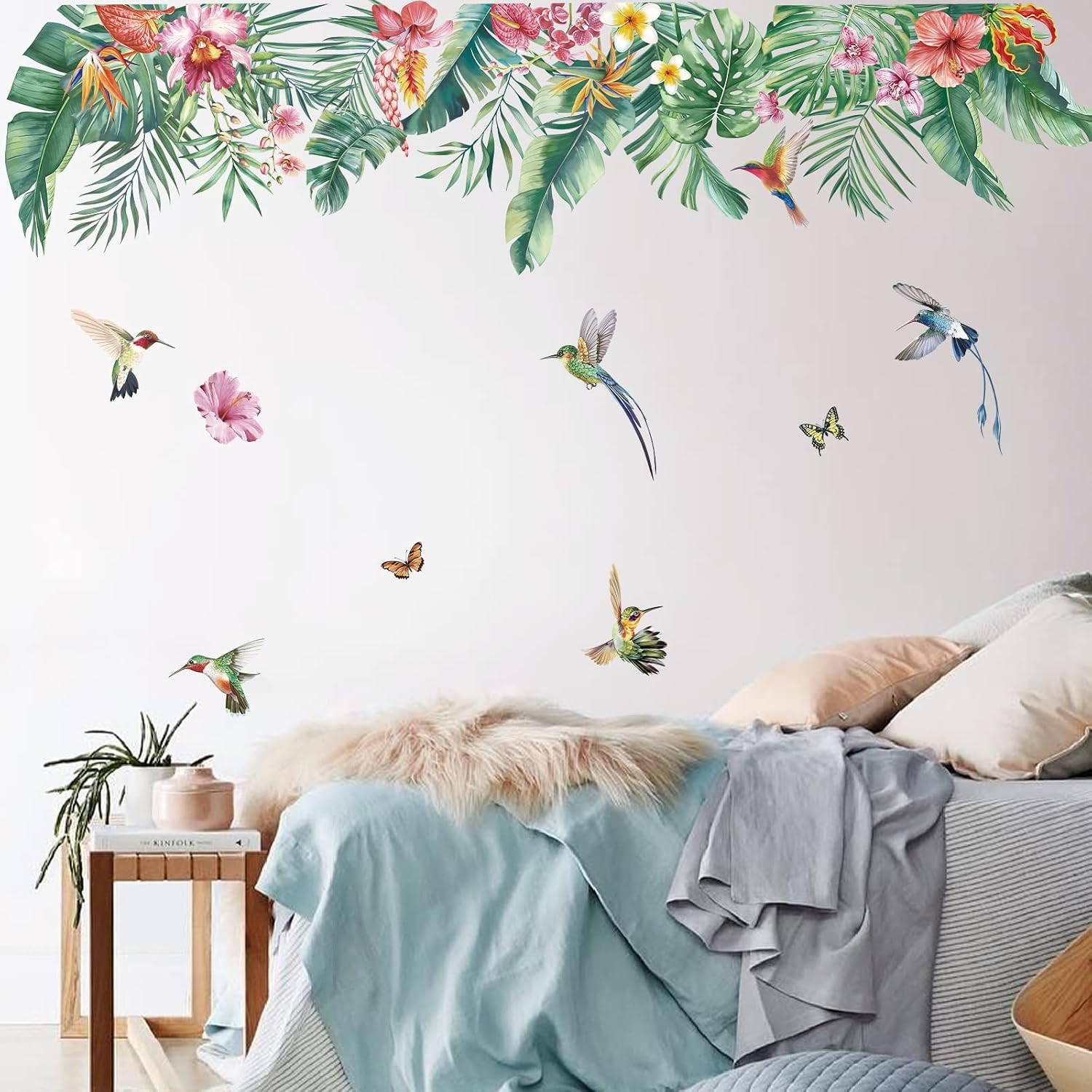 Tropical Leaves Wall Decals Tropical Flower Palm Leaf Wall Stickers Living Room Bedroom / A / Green