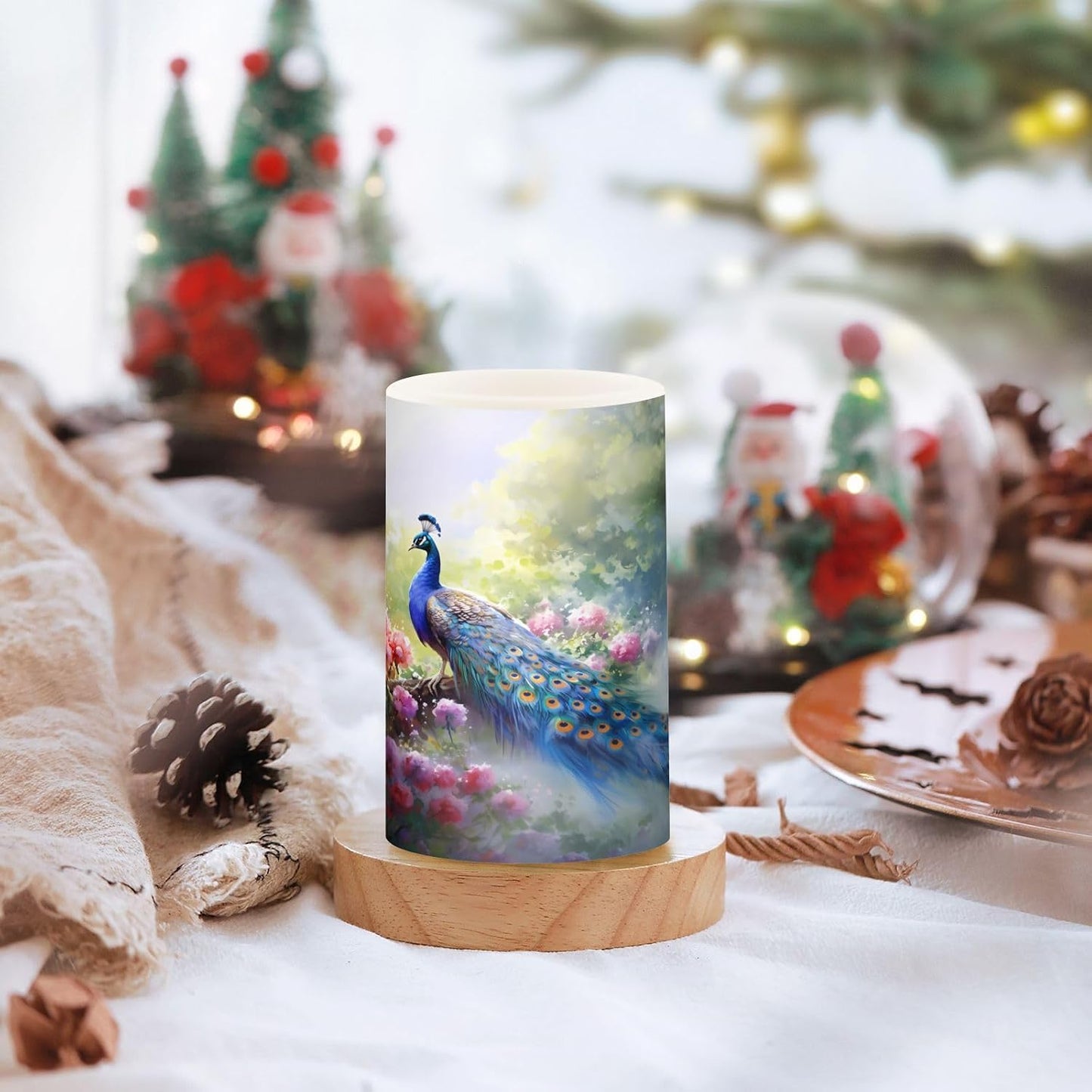 Flickering Flameless Candles, Peacock Flowers LED Candles with Remote Timer, Set of 2 Battery Operated Candle for