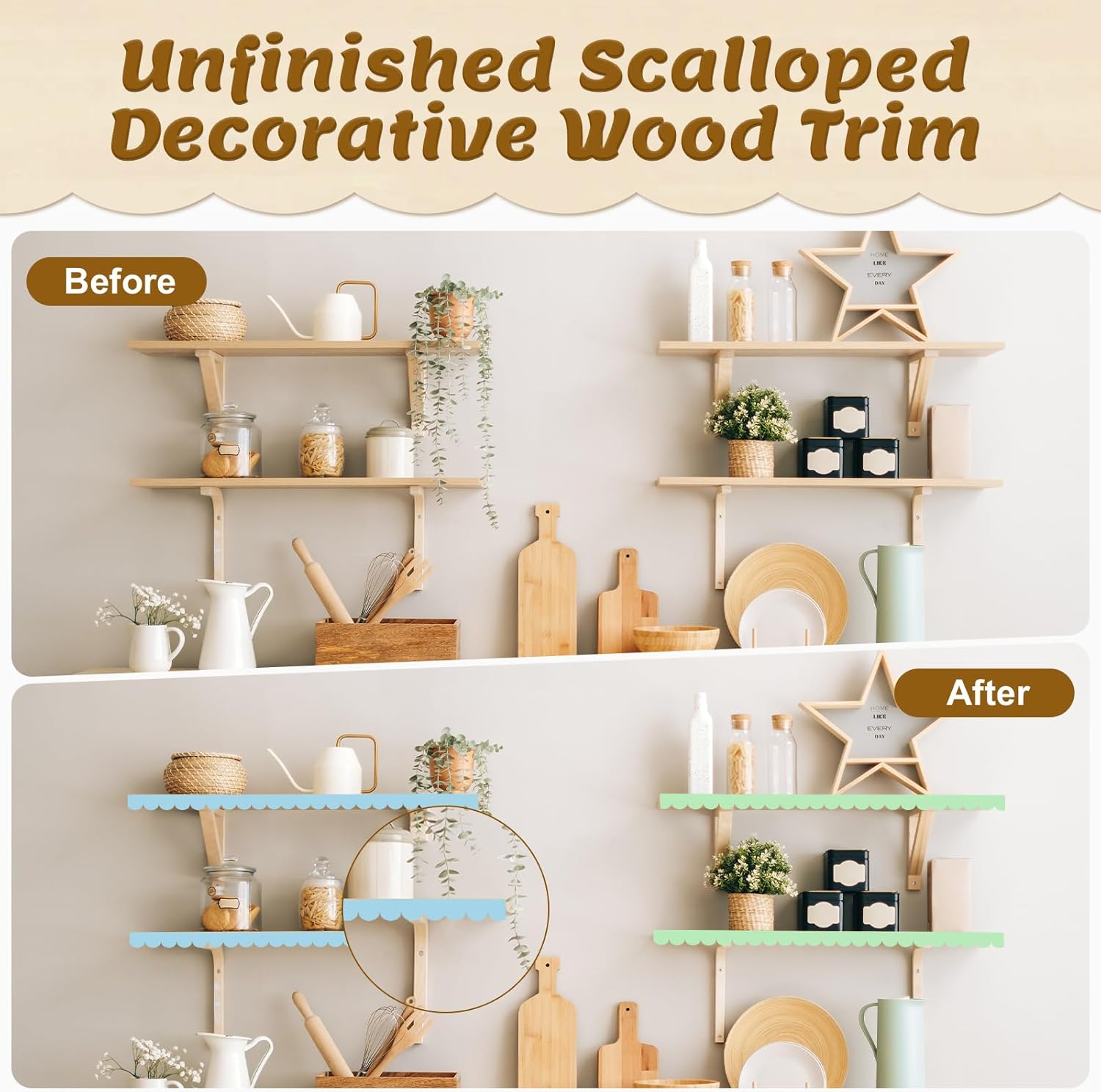 Unfinished Wood Decorative Scalloped Edge Molding Trim / 15.75 x 1.57 / Set of 40
