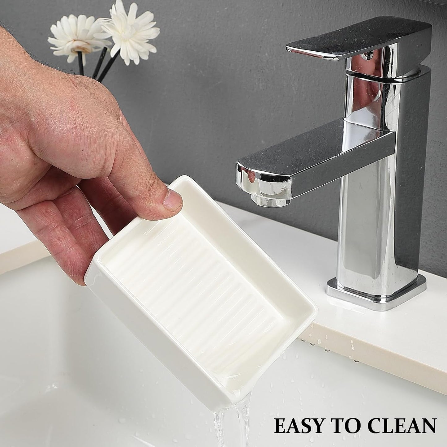 Modern Ceramic Hand Soap Holder Non-Slip Bar Soap Holder Soap Tray / White