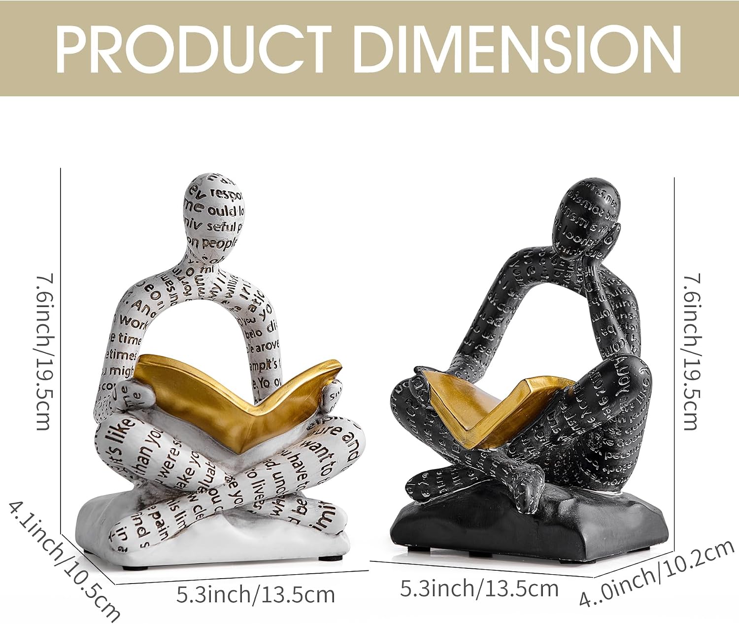 Thinker Bookends / Decorative Book Ends / White & Black