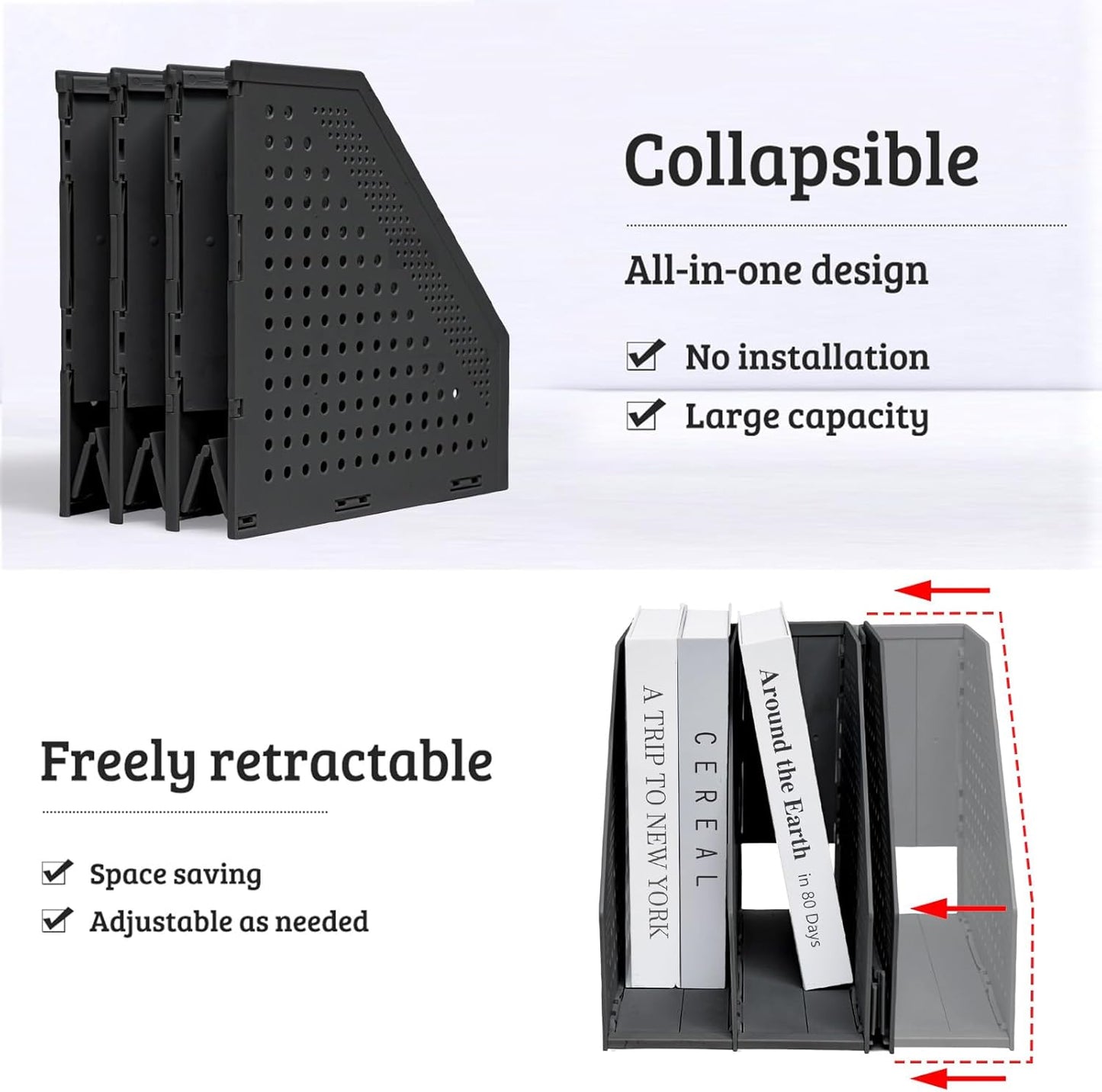 SAYEEC 2Pcs Collapsible Plastic Magazine File Holder Vertical Binder Storage Organizer for Desk Sturdy Upright Desktop