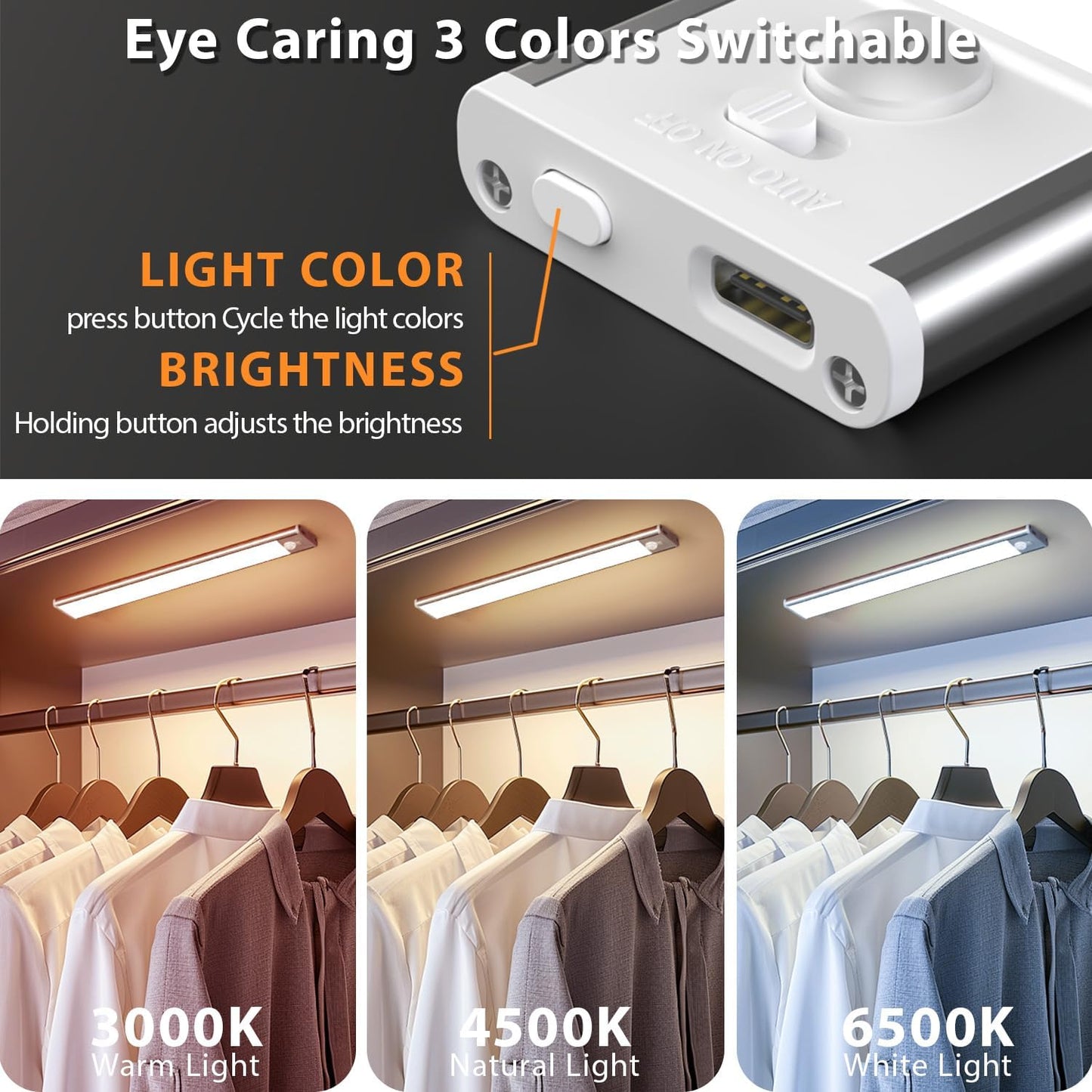 DAYBETTER 8inch Under Cabinet Lighting,4 Pack Motion Sensor Light Indoor | Rechargeable,3 Color Temps,5 Levels Dimmable