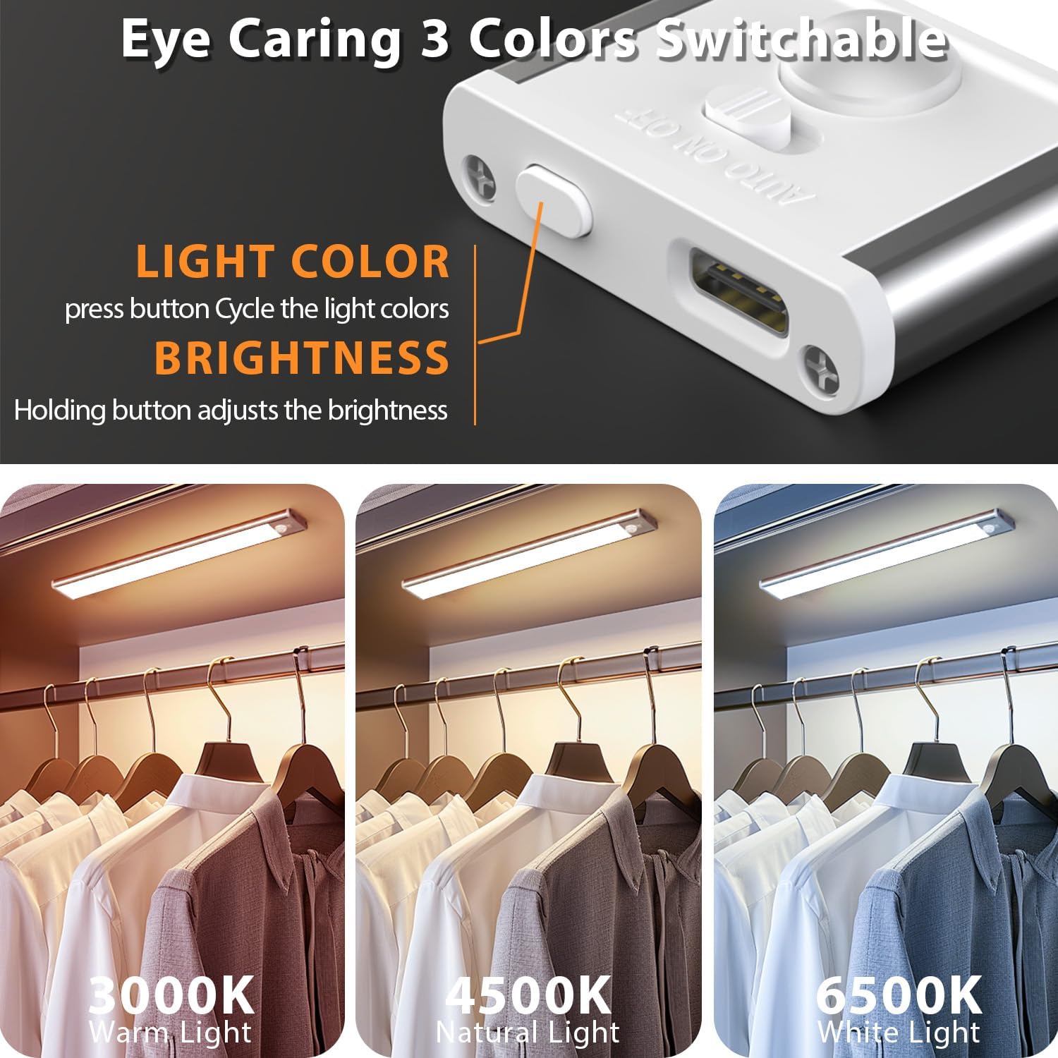 DAYBETTER 8inch Under Cabinet Lighting,4 Pack Motion Sensor Light Indoor | Rechargeable,3 Color Temps,5 Levels Dimmable