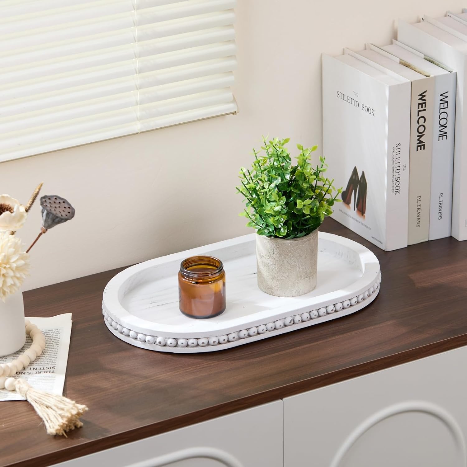 Wood Decorative Tray / Distressed White