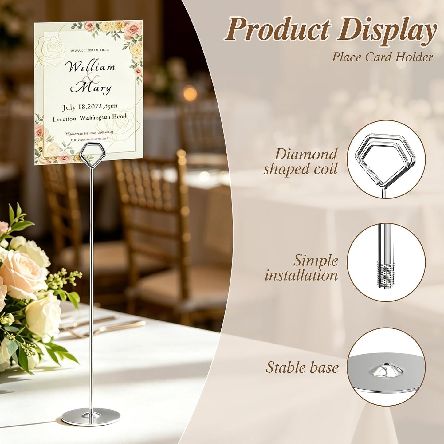 Urban Deco 16PK Table Number Holders 12 Inches Place Card Holder Metal Table Card Holders, Picture Holders For Tables