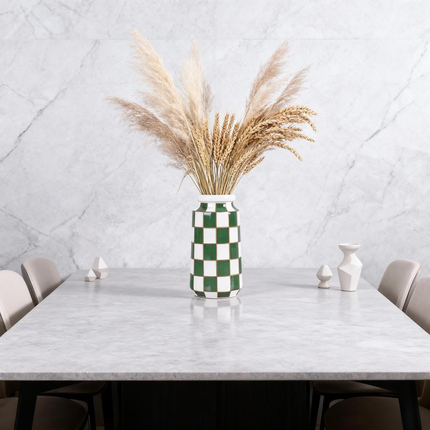 Black and White Ceramic Vase / Green