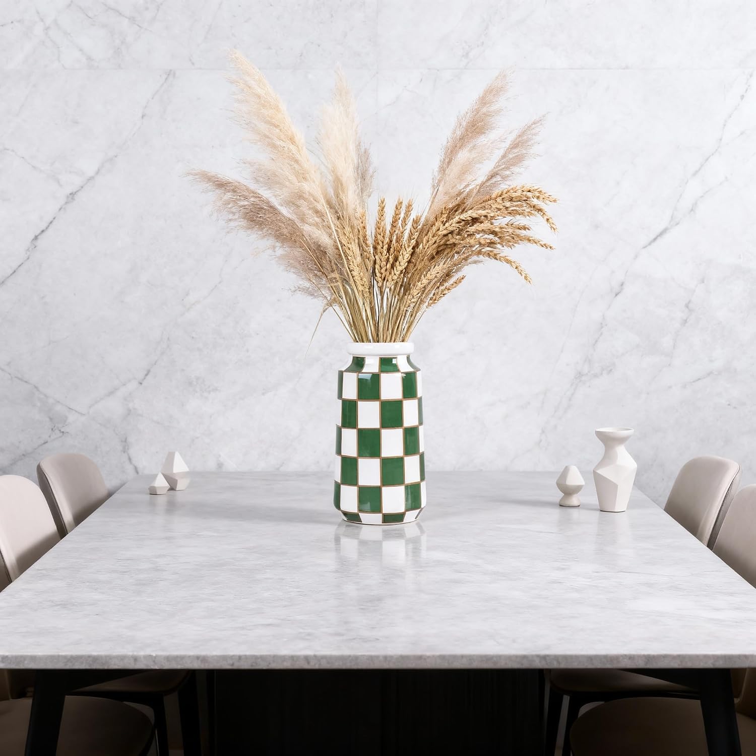 Black and White Ceramic Vase / Green