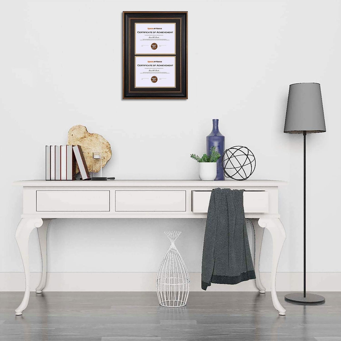 14x20 Double Diploma Frame Holds Two 8.5x11,2-Certificate/Degree Frame | Includes real glass,build-in hangers,black