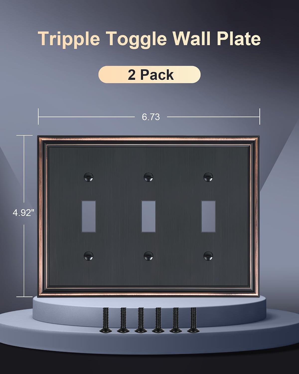2-Pack Zinc Alloy Triple Toggle Light Switch Cover Plate, Solid Wall Plate | Decorative Zinc Alloy Decorative Switch