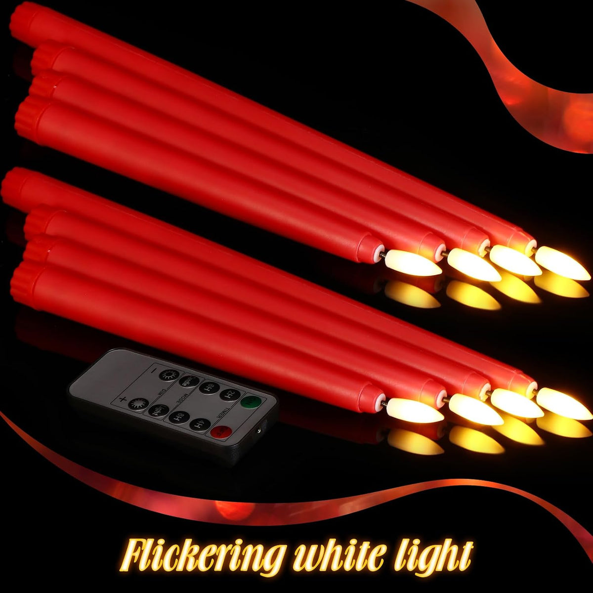 Rossesay 28 Pcs Flameless Taper Candles with Timer Remote 4 Sizes of 8.5", 9.6", 10.83", 12.8" LED Flickering Taper