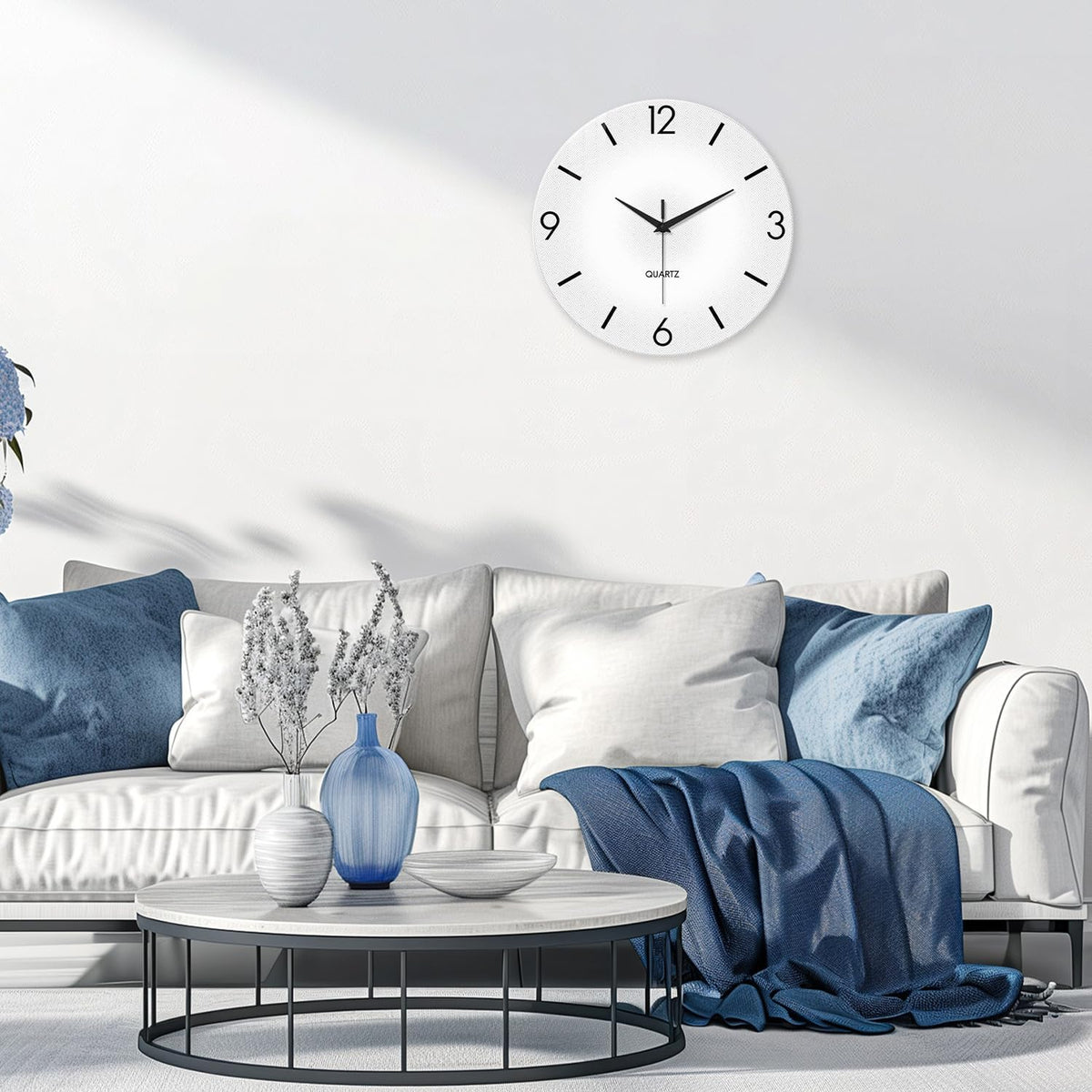 XFM Modern Simple Glass Wall Clock 20 Inch Large White | Silent Non-Ticking Modern Glass Simple Decorative for Living