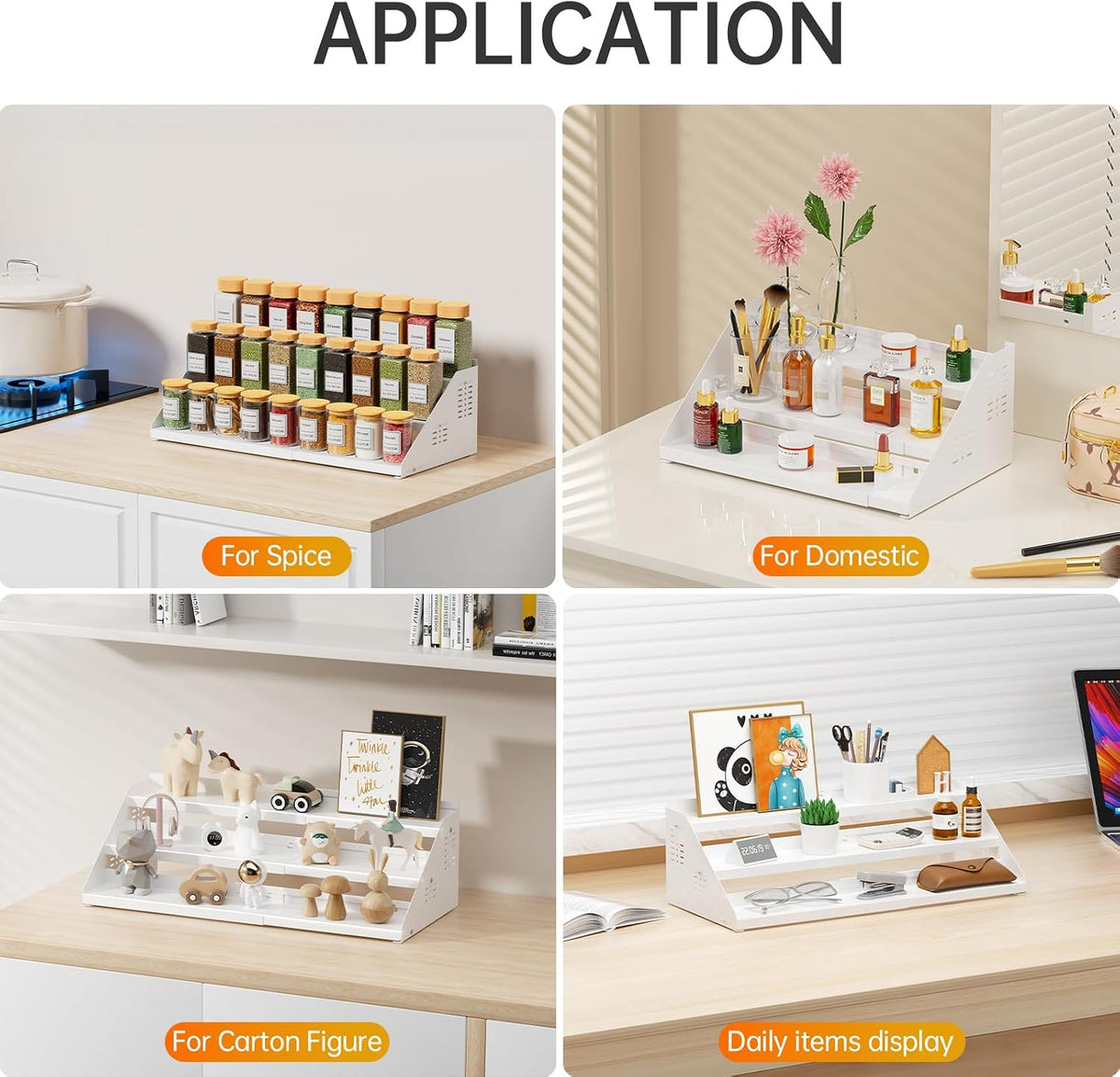 RCHYFEED 3 Tier Expandable Spice Rack Organizer, Height Adjustable,Metal | White, Multi-purpose Metal Display Organizer