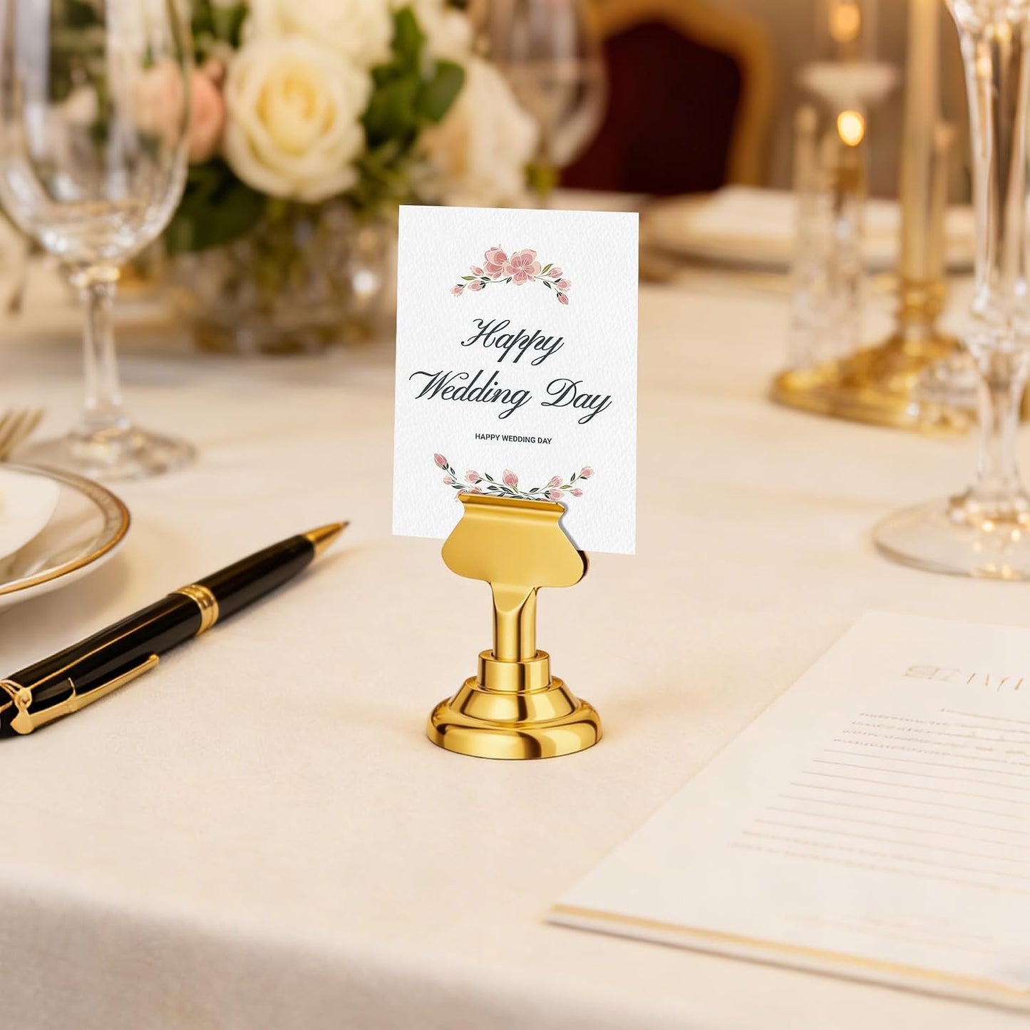 Urban Deco 36 Pieces Table Card Holder Place Card Holders 1.7 inches Gold Steel Card Holders for Photos, Food Signs