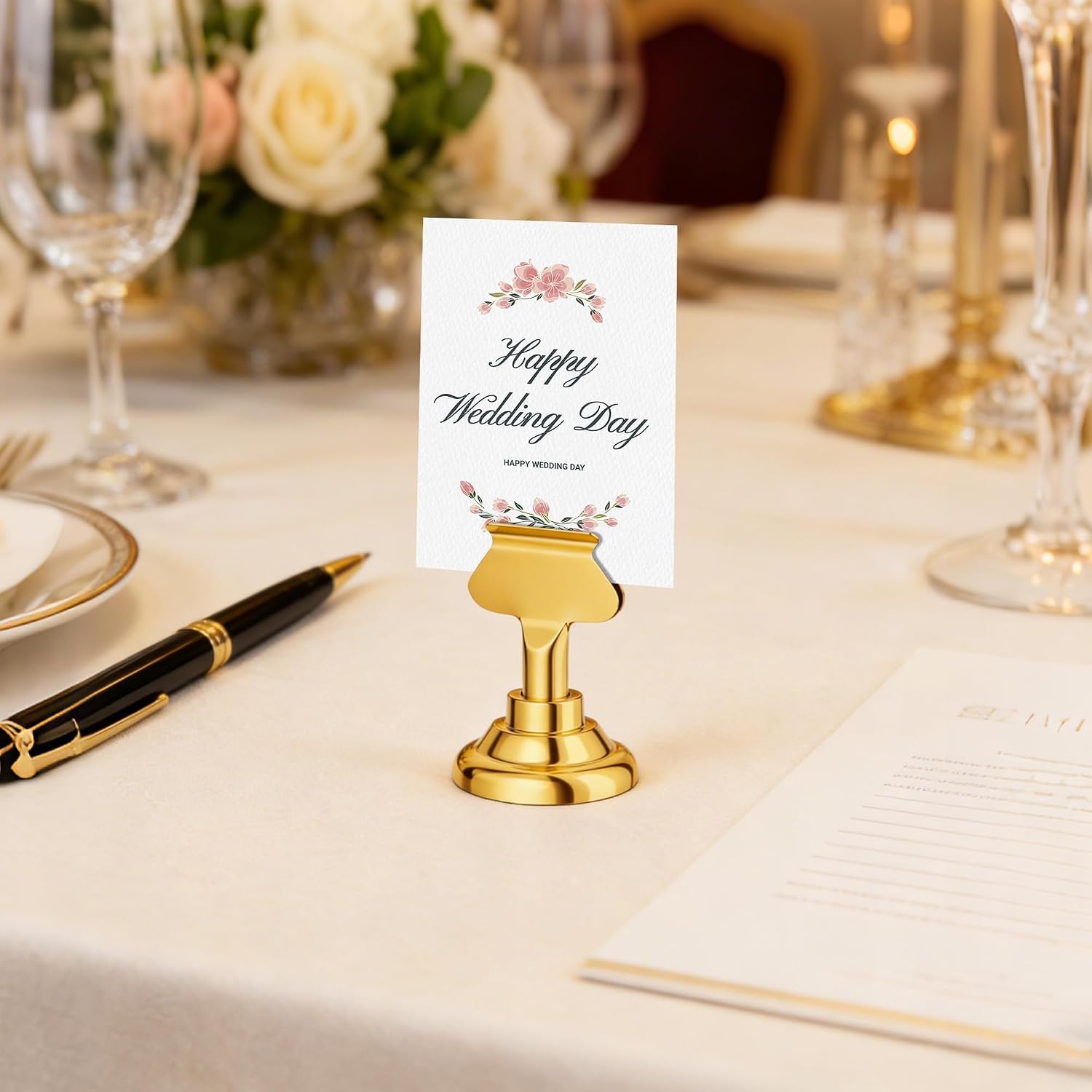 Urban Deco 36 Pieces Table Card Holder Place Card Holders 1.7 inches Gold Steel Card Holders for Photos, Food Signs