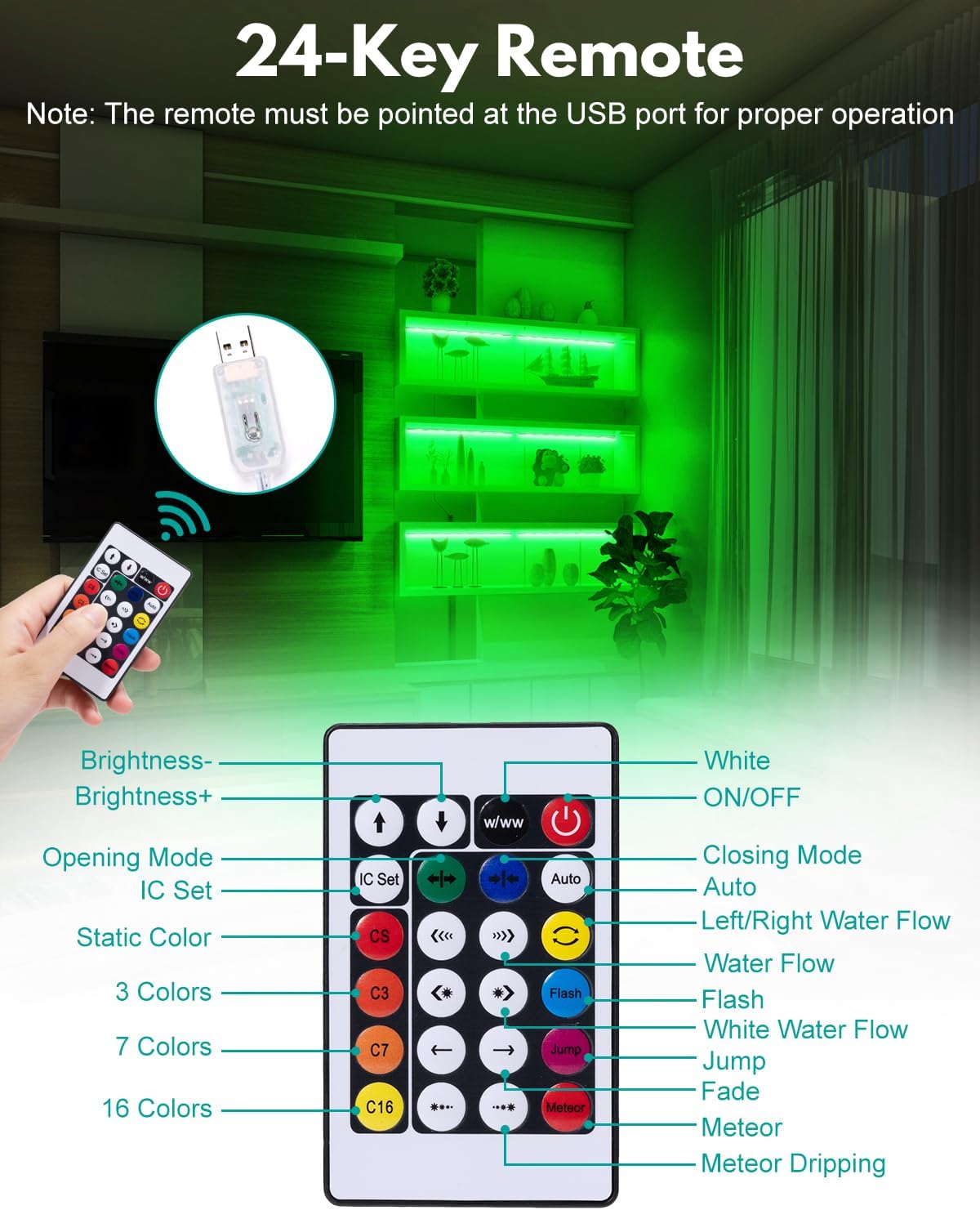 JUSJUBR RGB Shelf Lights, 4 PCS 12 Inch LED Light Bars for Night Ambient Lighting, Multiple Colors and Lighting Modes