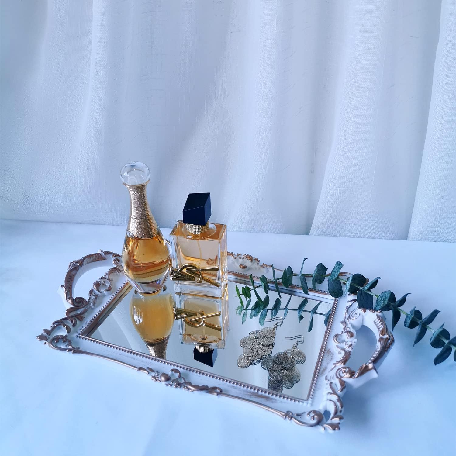 Serving Tray / Makeup Organizer / Golden White / 13 x 7.8