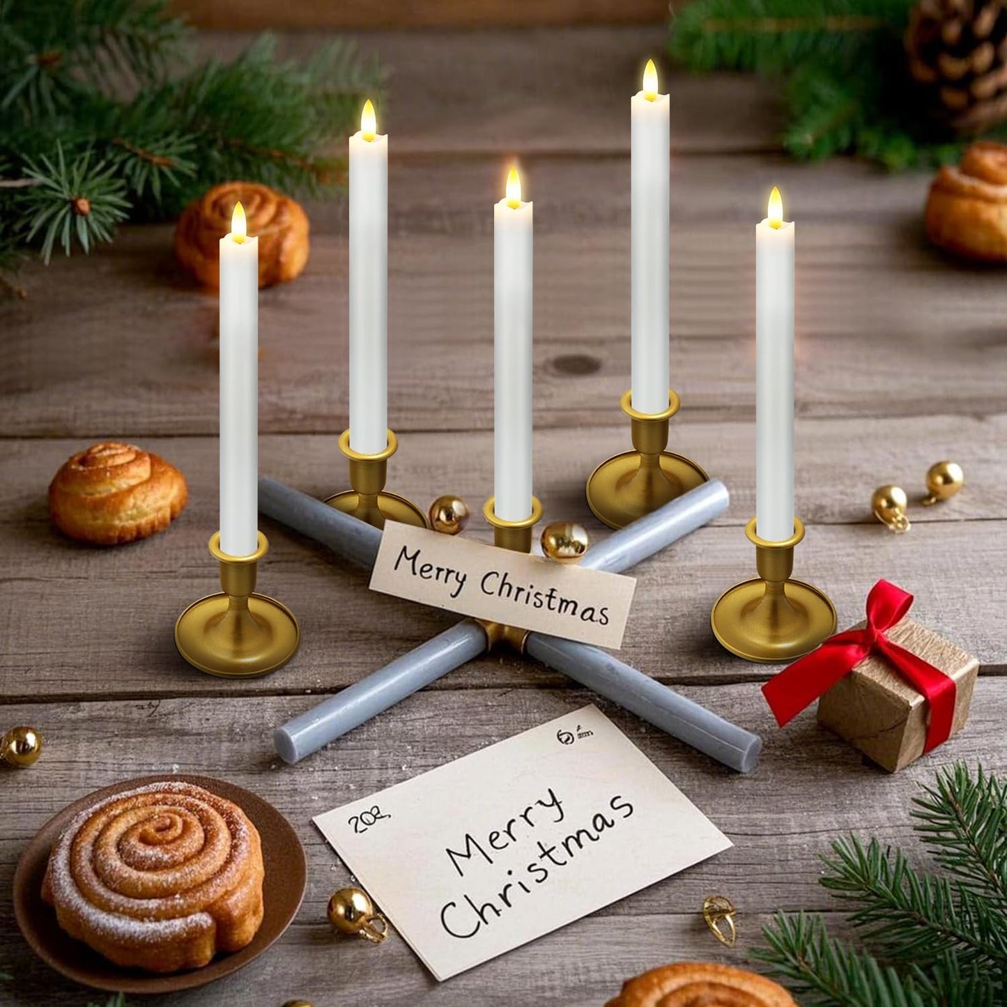Upgraded Real Wax LED Flameless Grey Taper Candles with Remote, 6 PCS Candlesticks Battery Operated 3D Flickering
