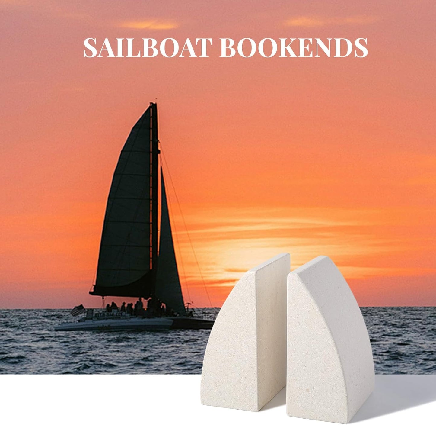 Marble Bookends / Large Bookends for Heavy Books / Sail-beige