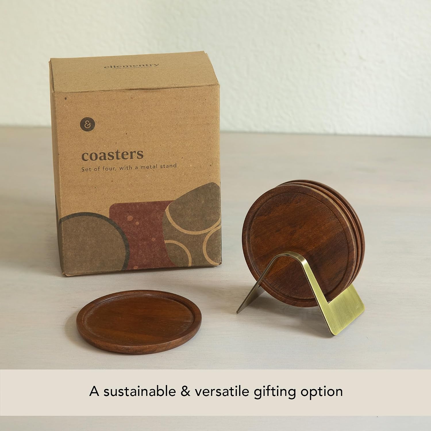 Holder / Wooden Coaster Set / Wooden Round / Set of 4