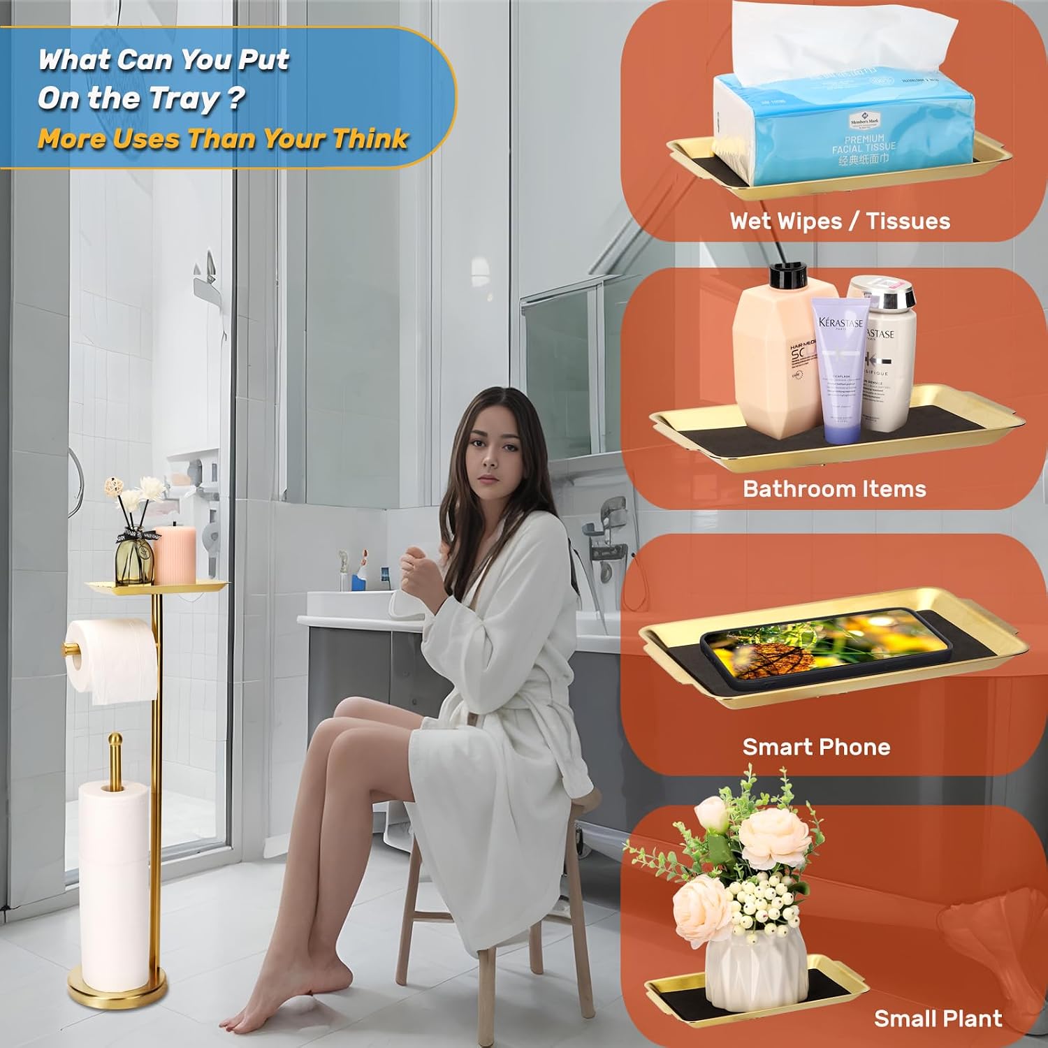 Exilon Toilet Paper Holder Stand for Bathroom Floor Freestanding Toilet Roll Dispenser Storages 4 Reserve Rolls, with